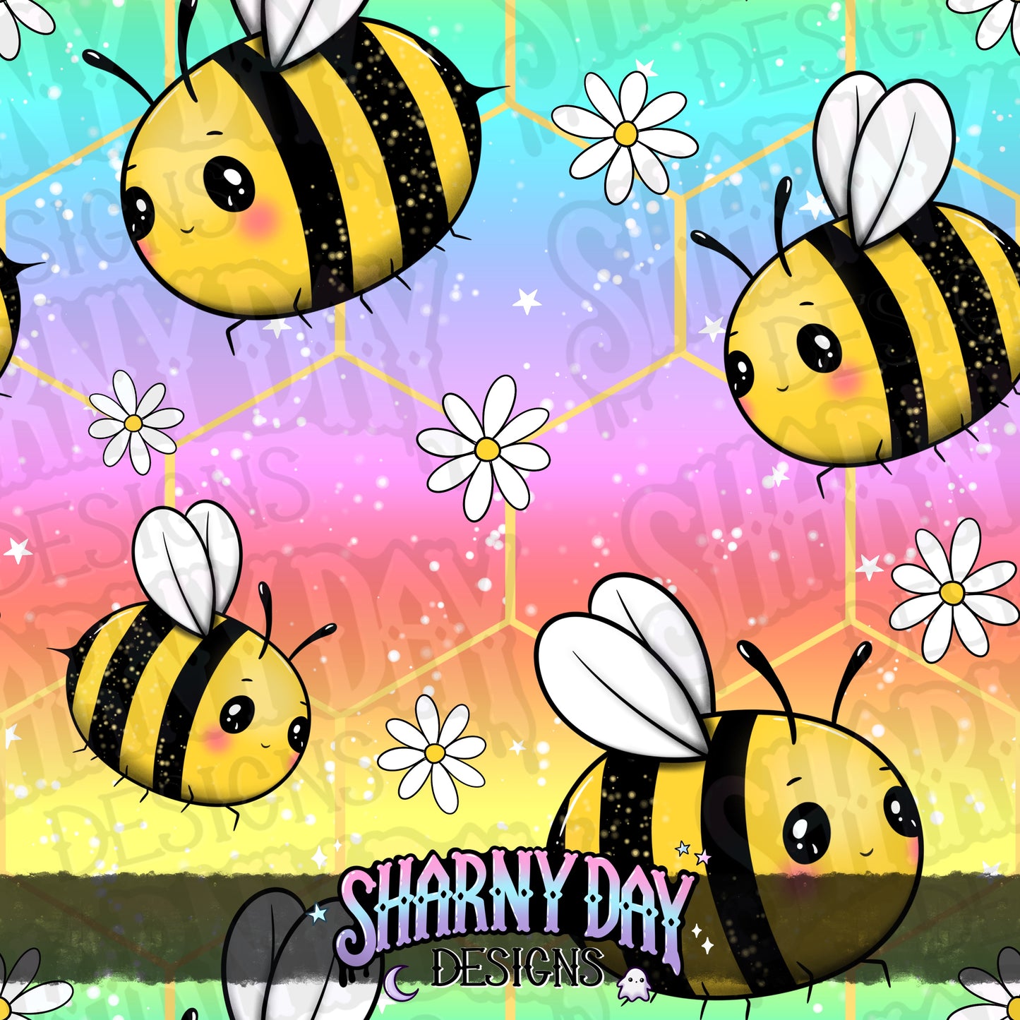 Kawaii Bees non-exclusive Seamless Pattern Design