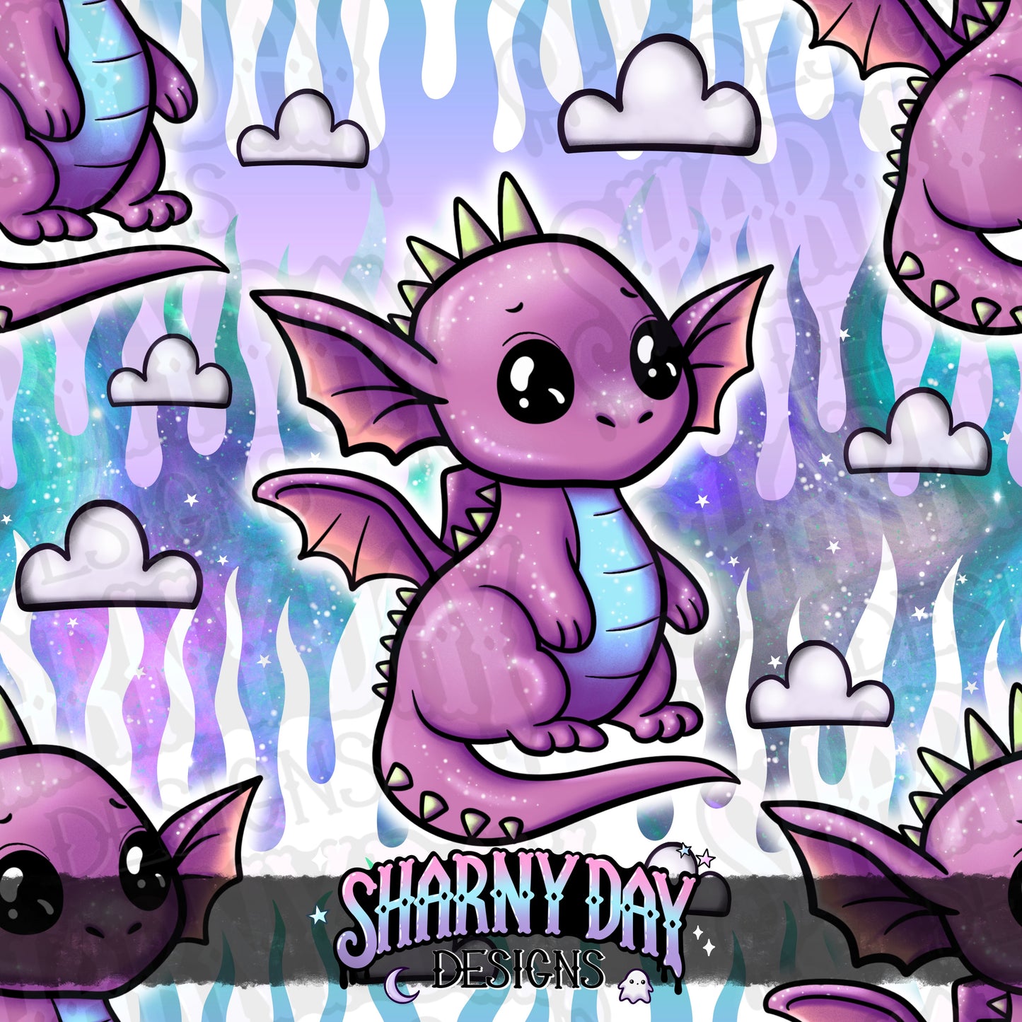HEXTOBER - Sparkle Kawaii Dragon Exclusive Seamless Pattern Design