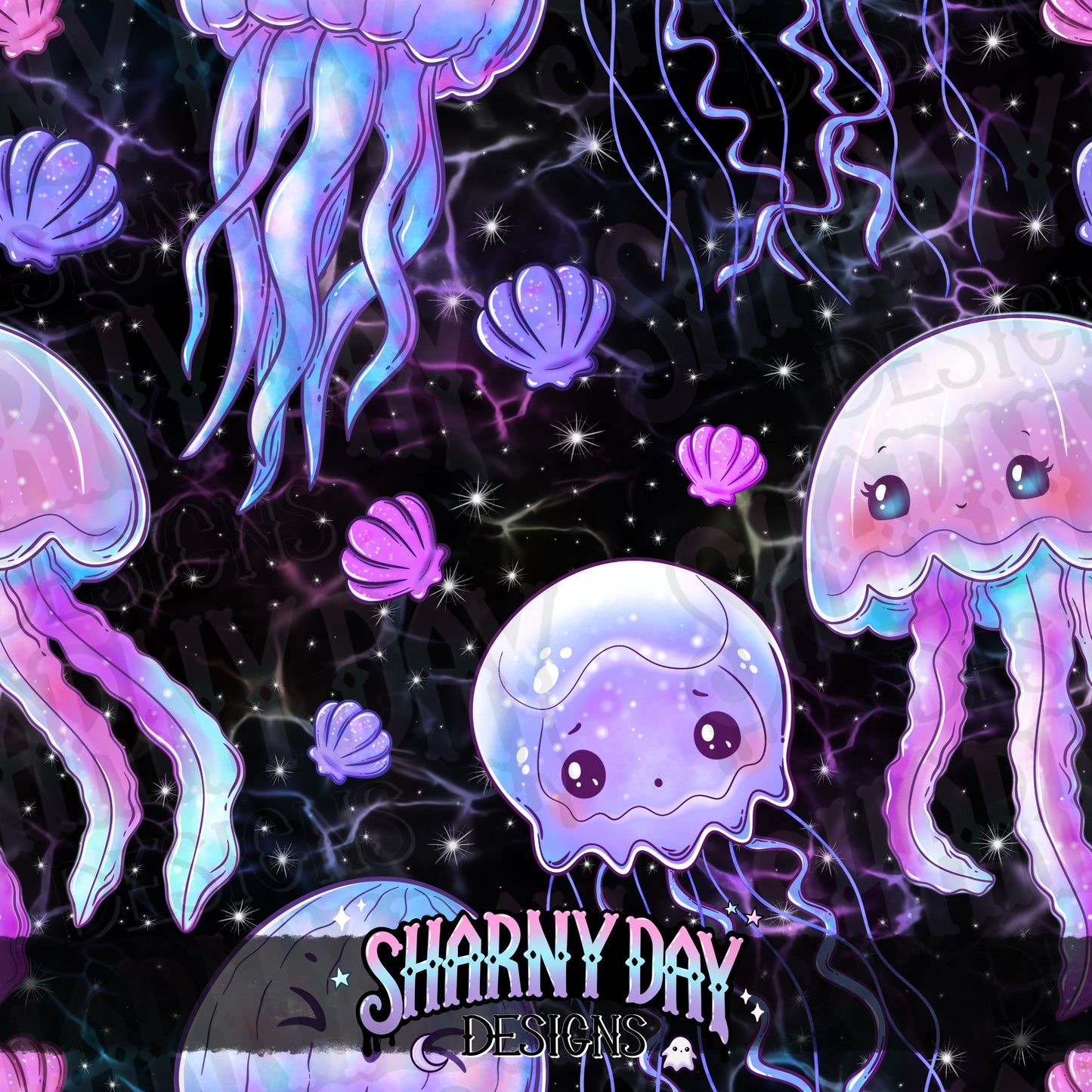 Kawaii Jellyfish Seamless Pattern Design
