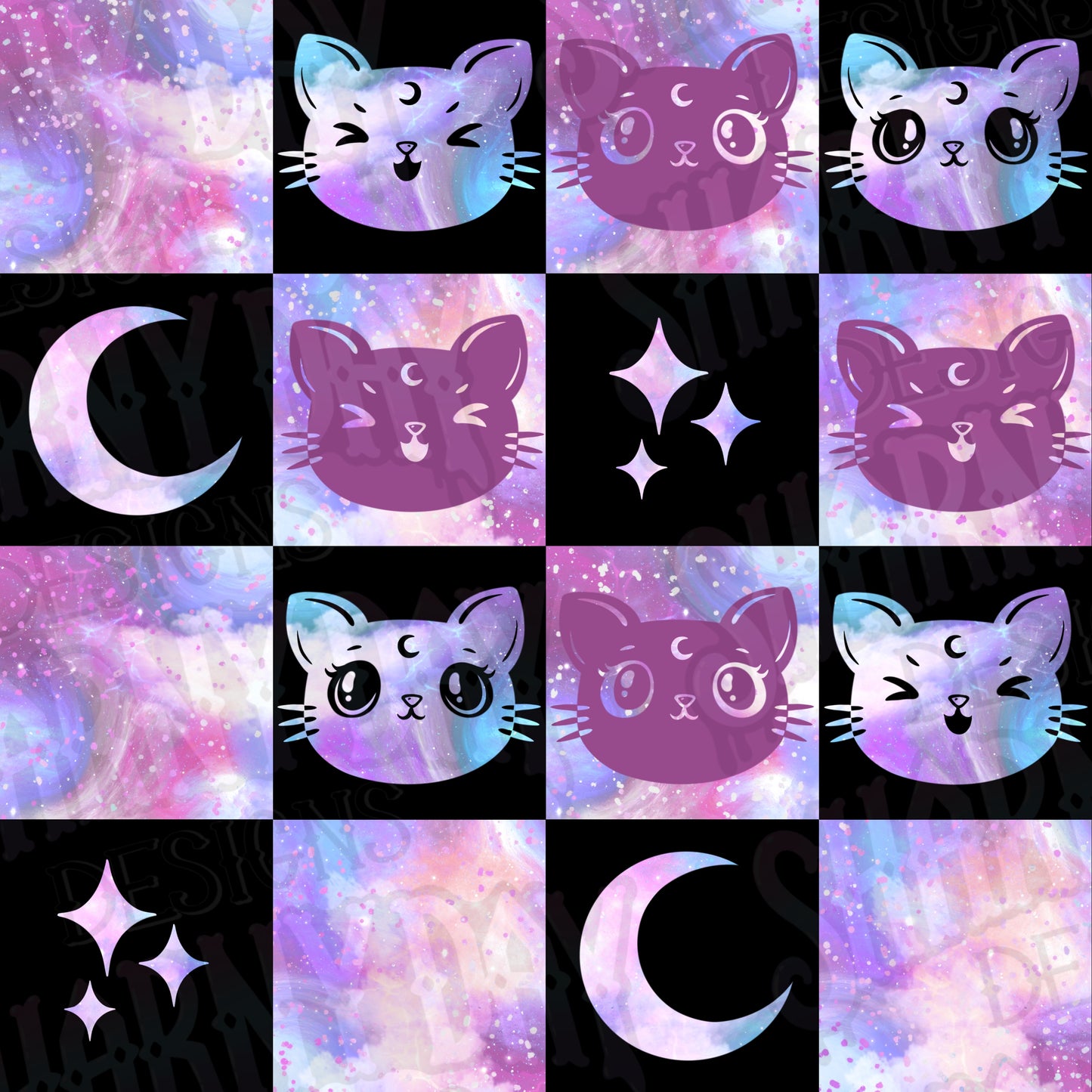 Luna Kitty Check Exclusive Seamless Pattern