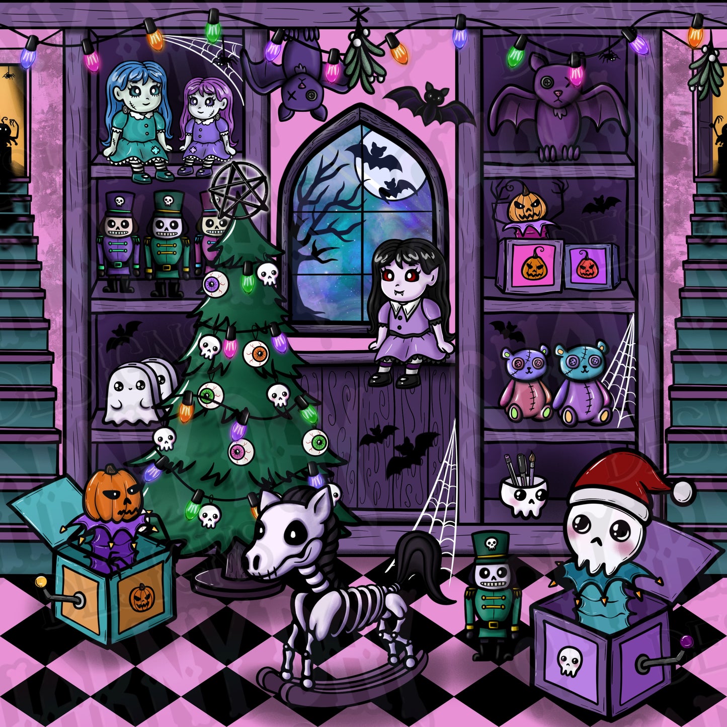Festive Nightmare Toy Store Exclusive Seamless Pattern Design