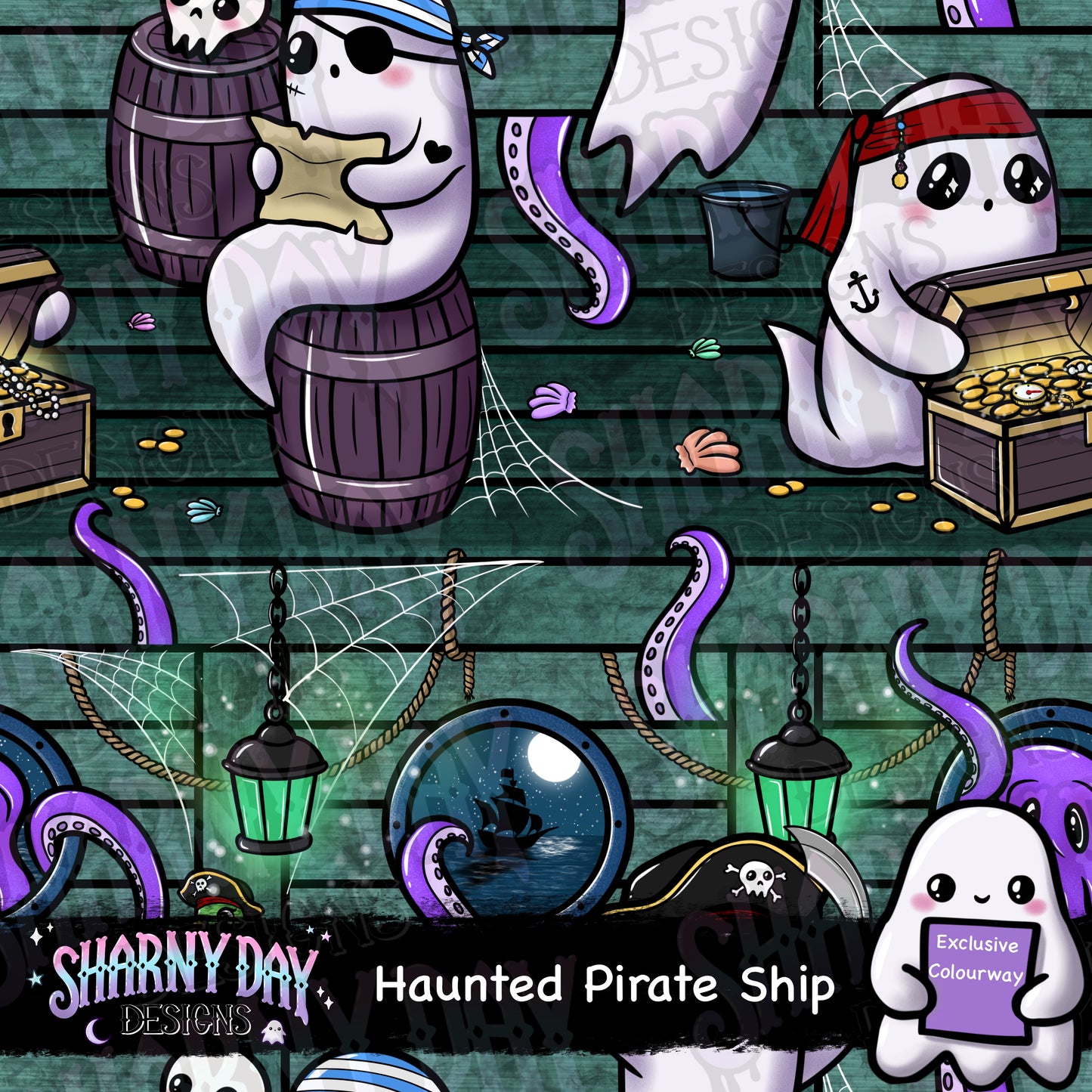 Haunted Pirate Ship Exclusive Seamless Pattern Design