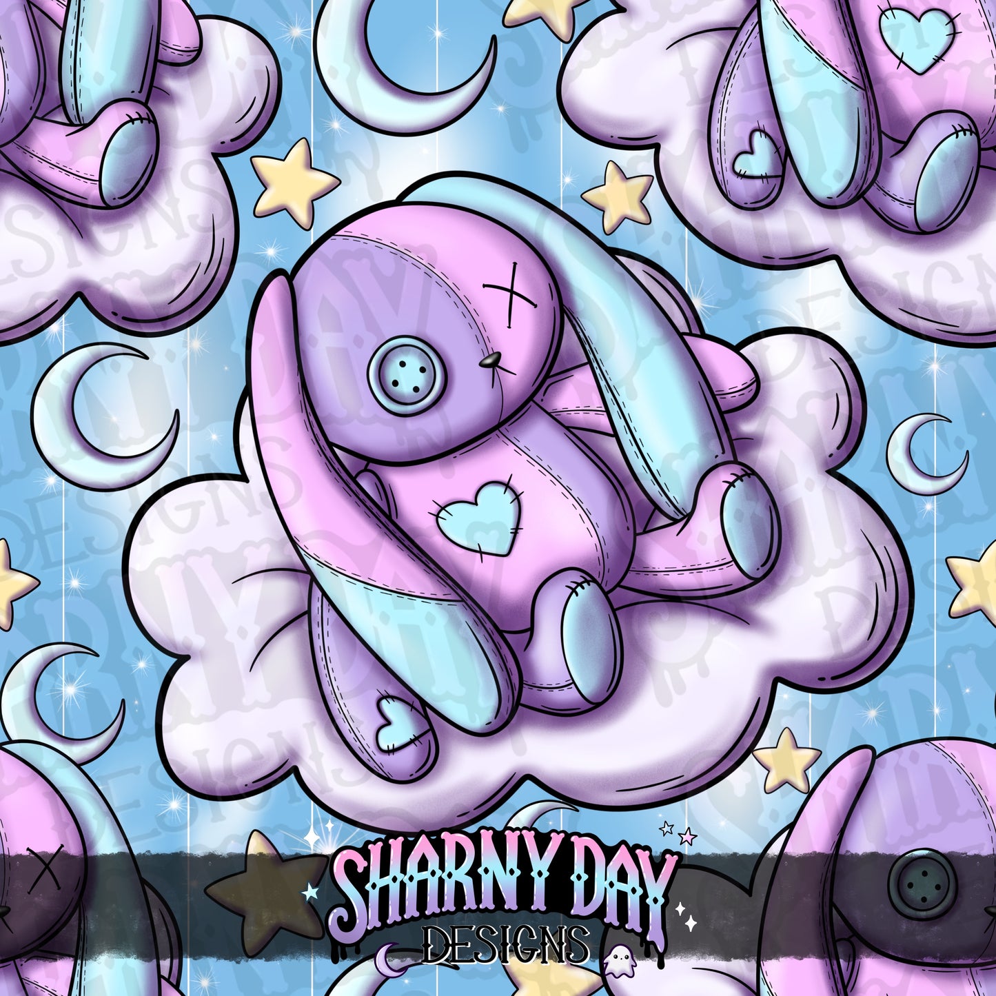 Sleepy Bunny Plushie Exclusive Seamless Pattern Design