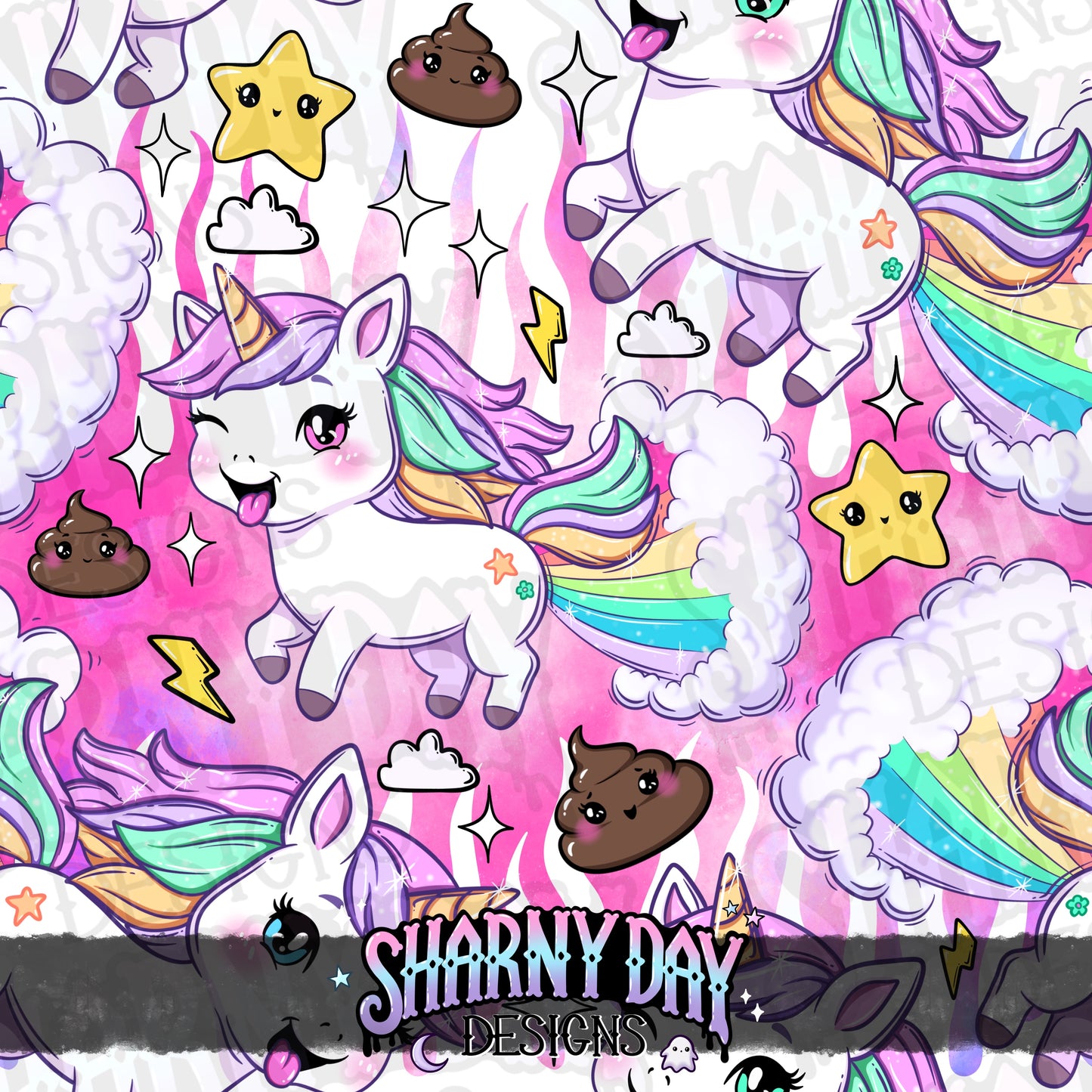 Silly Kawaii Unicorns Exclusive Seamless Pattern Design