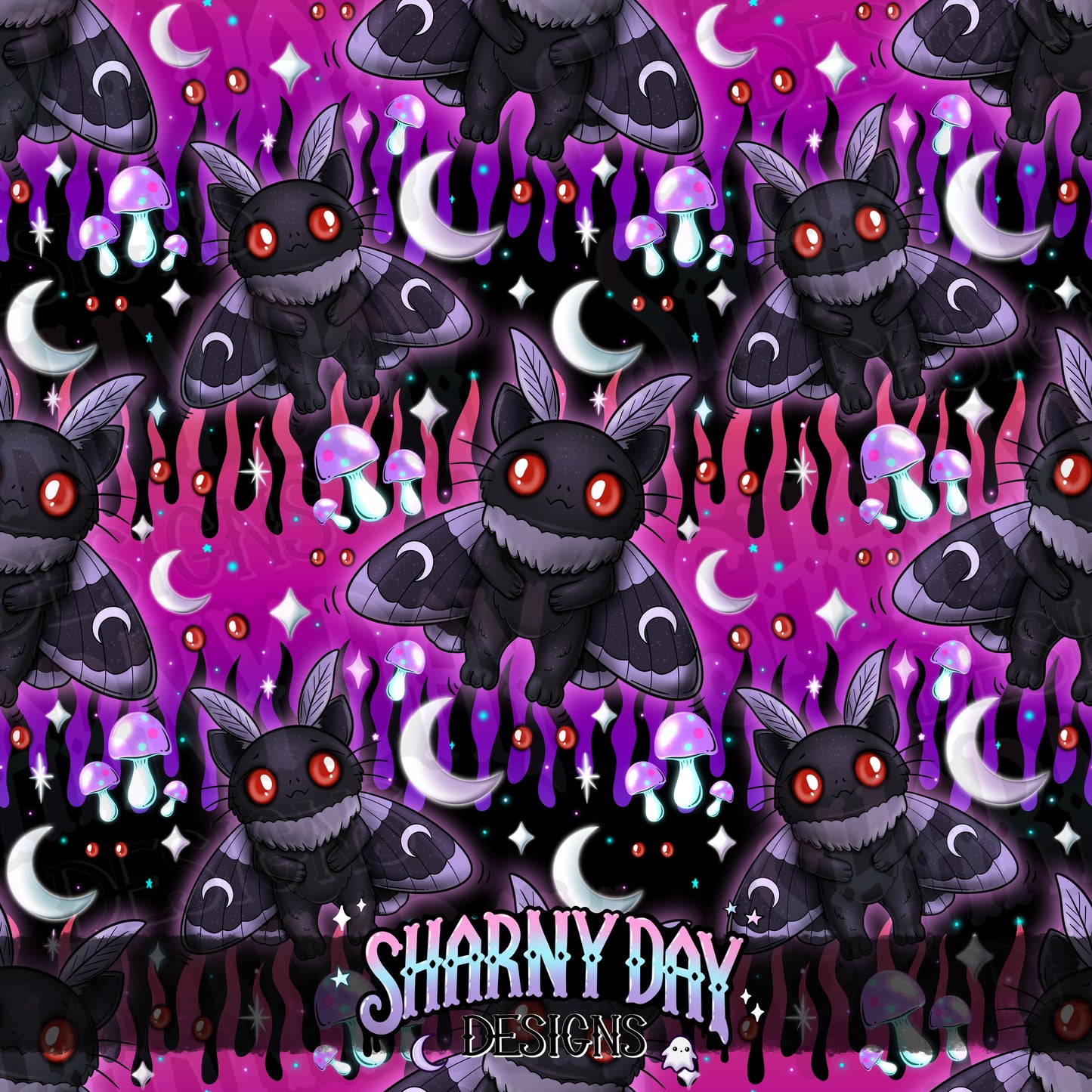 Kitty Mothman Exclusive Seamless Pattern Design