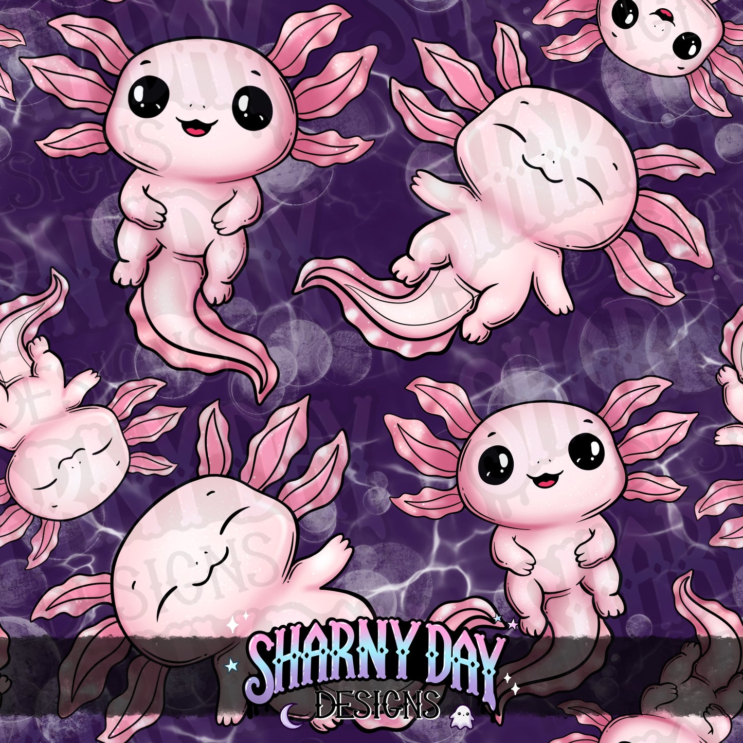 Kawaii Axolotls Exclusive Seamless Pattern Design