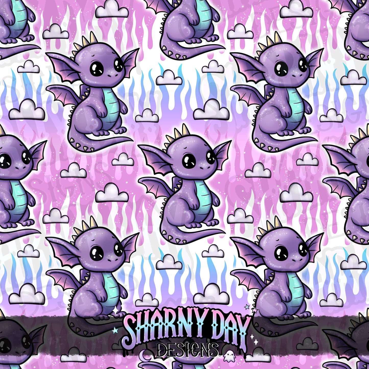 HEXTOBER - Sparkle Kawaii Dragon Exclusive Seamless Pattern Design