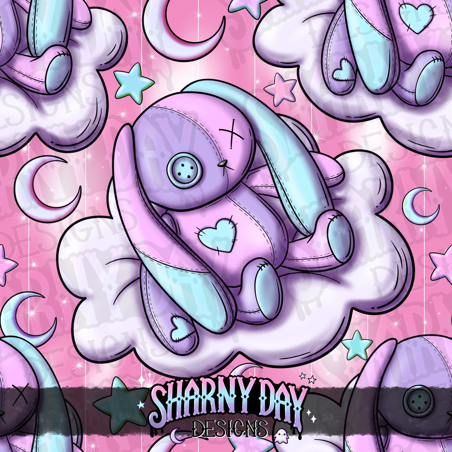 Sleepy Bunny Plushie Exclusive Seamless Pattern Design