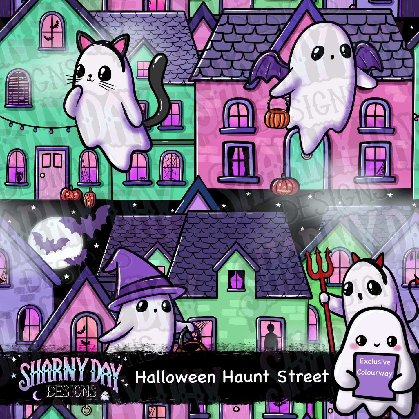 Halloween Haunt Street Exclusive Seamless Pattern Design