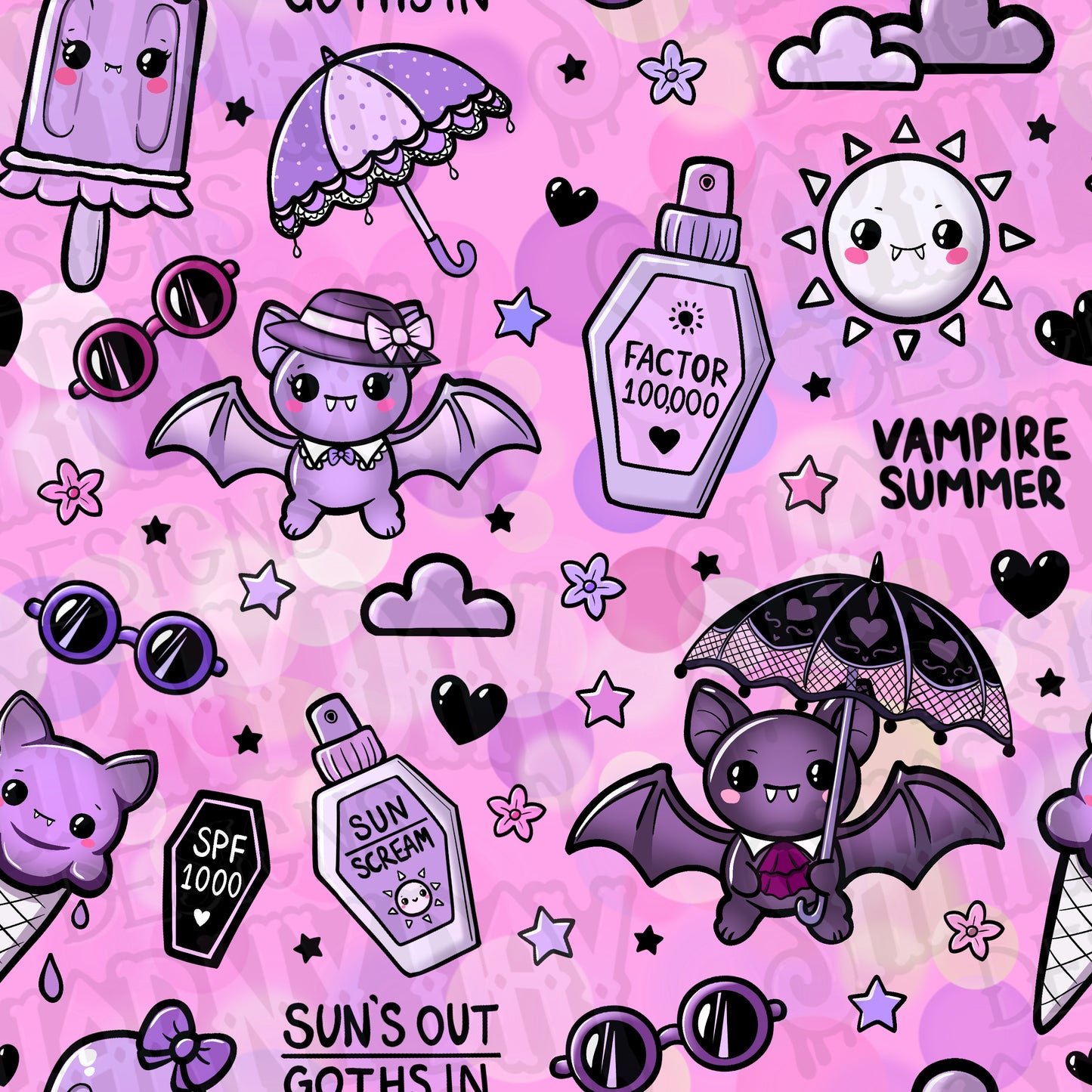 Kawaii Vampire Summer Exclusive Seamless Pattern Design
