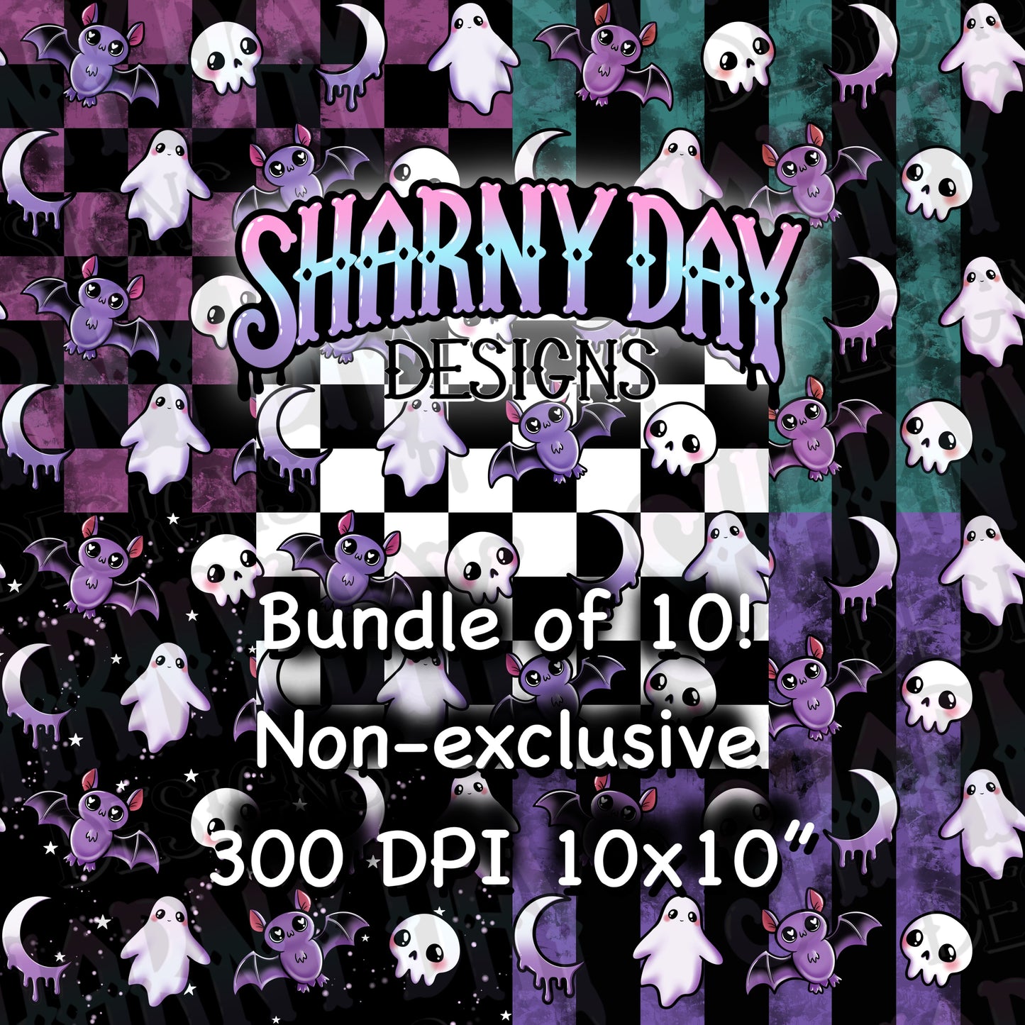Spoopy Kawaii Motifs Non-exclusive Seamless Patterns - Bundle of 10 Coords