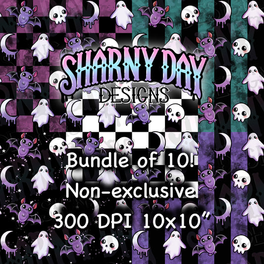 Spoopy Kawaii Motifs Non-exclusive Seamless Patterns - Bundle of 10 Coords