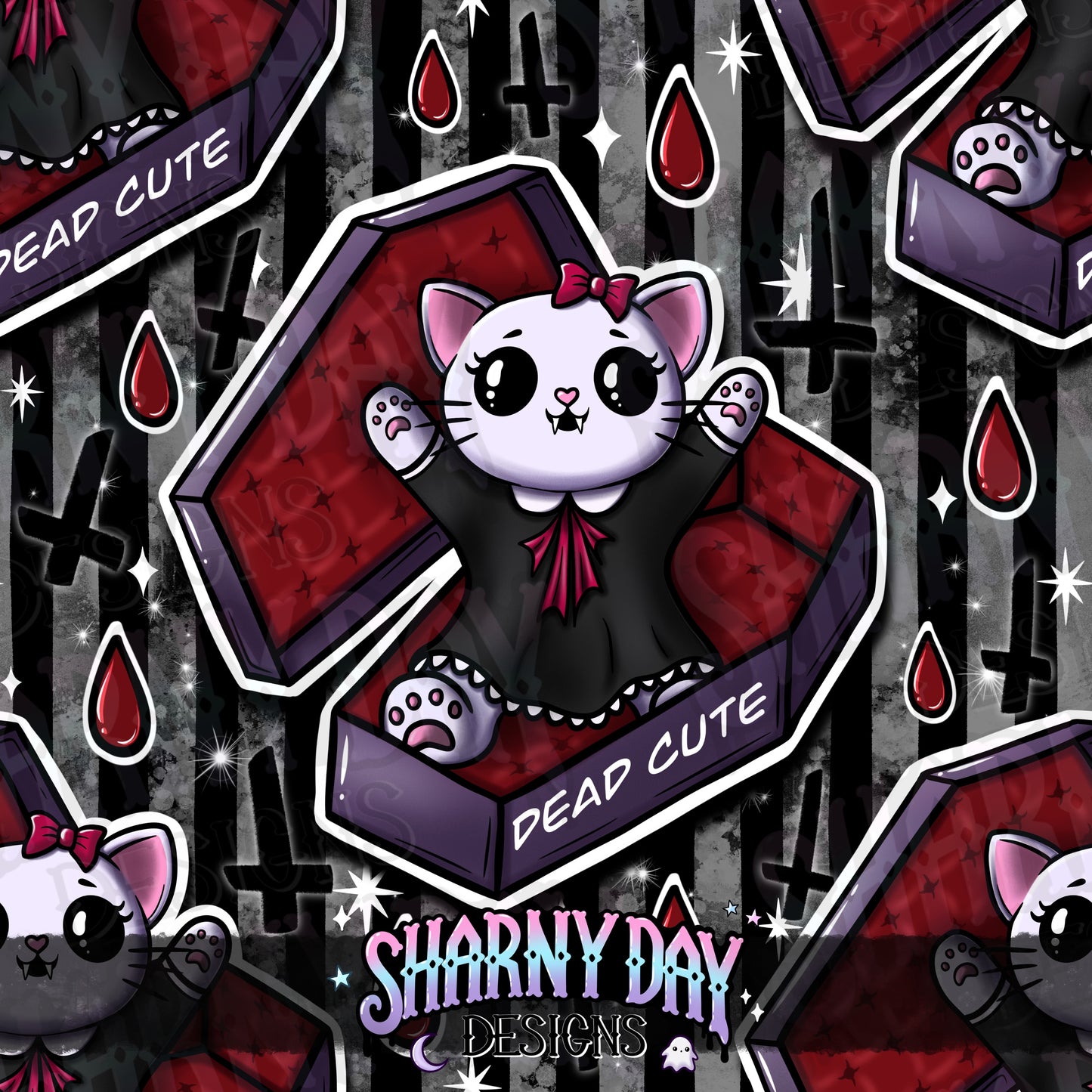 HEXTOBER - Coffin Kitty Exclusive Seamless Pattern Design