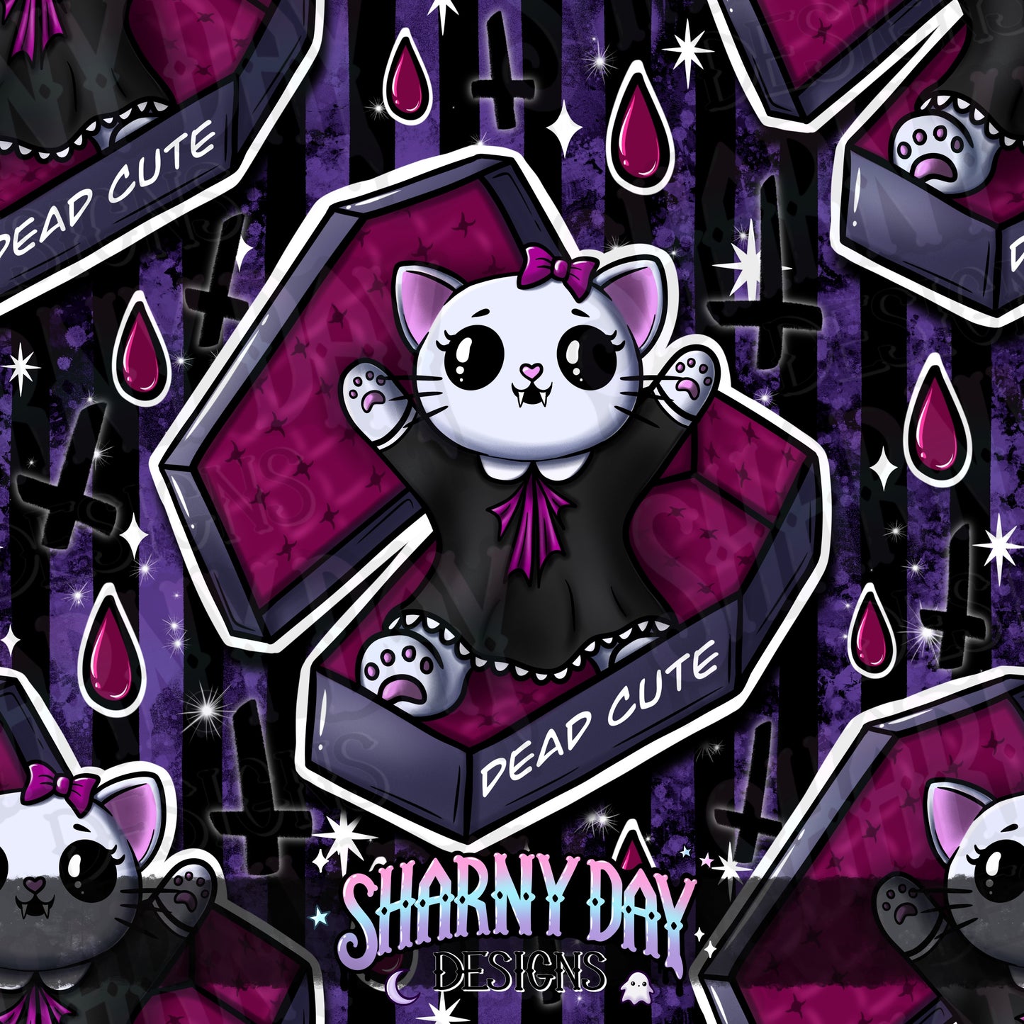 HEXTOBER - Coffin Kitty Exclusive Seamless Pattern Design