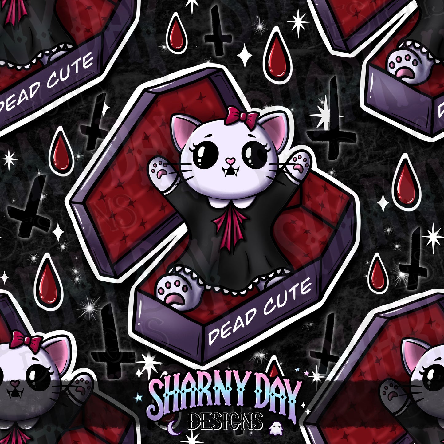 HEXTOBER - Coffin Kitty Exclusive Seamless Pattern Design