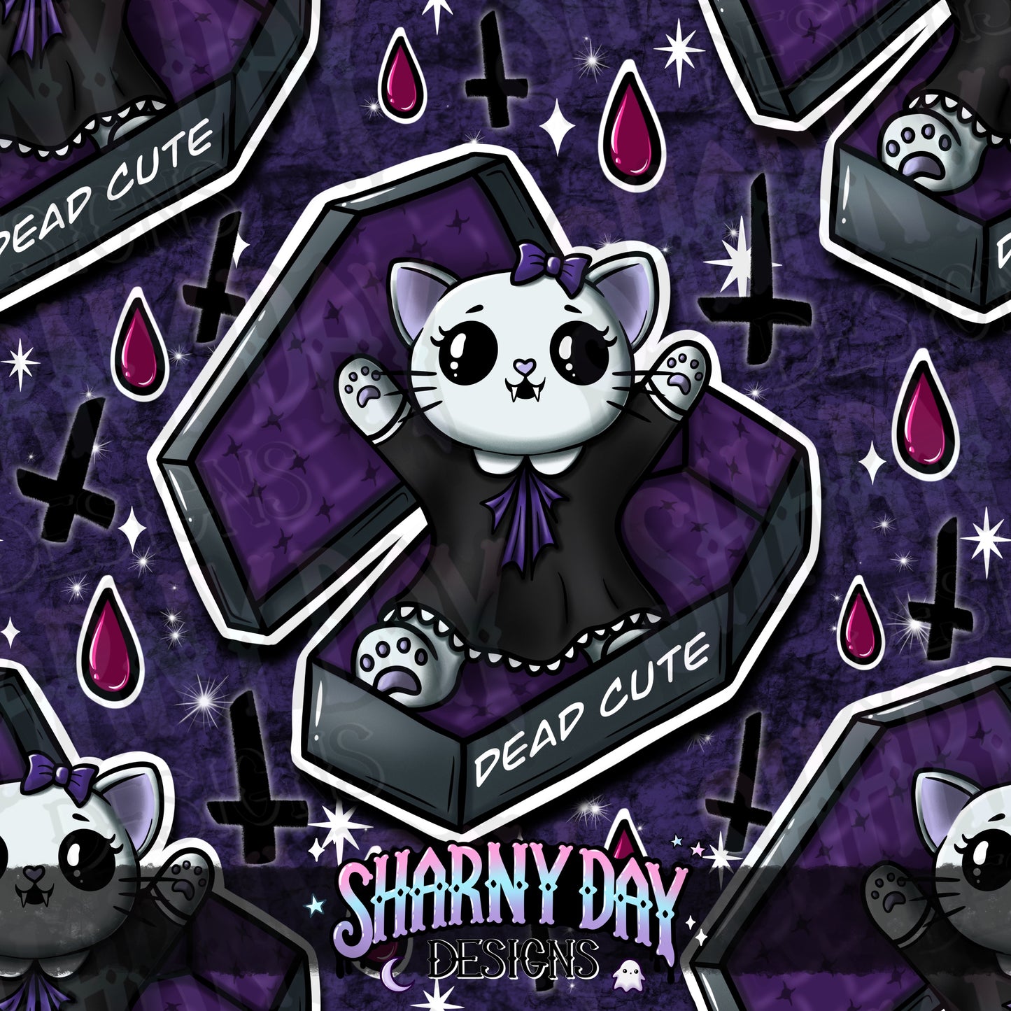 HEXTOBER - Coffin Kitty Exclusive Seamless Pattern Design