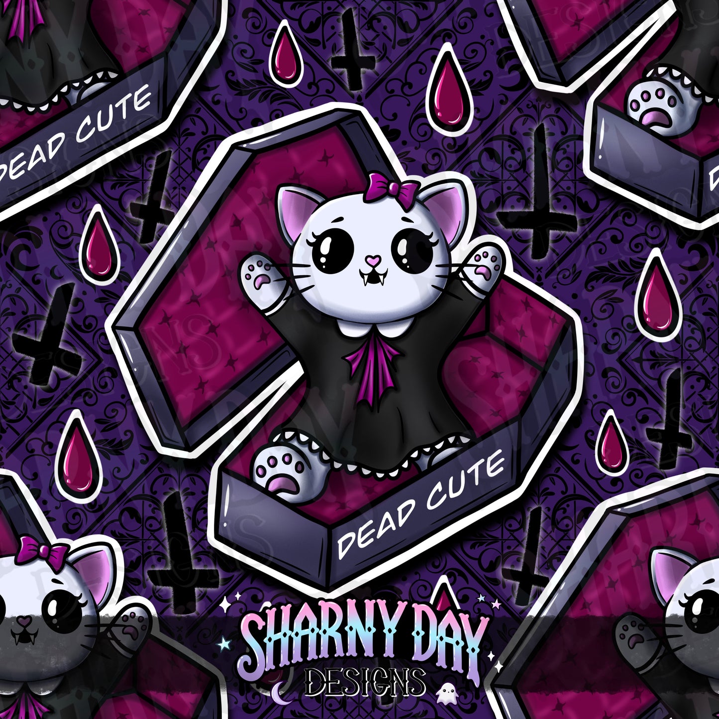 HEXTOBER - Coffin Kitty Exclusive Seamless Pattern Design
