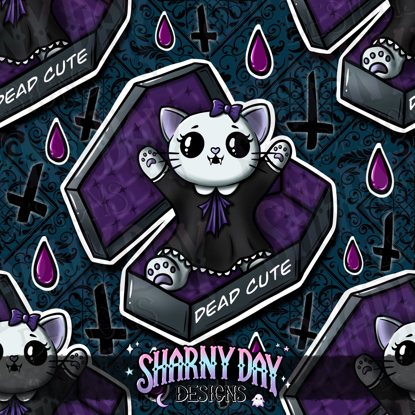 HEXTOBER - Coffin Kitty Exclusive Seamless Pattern Design