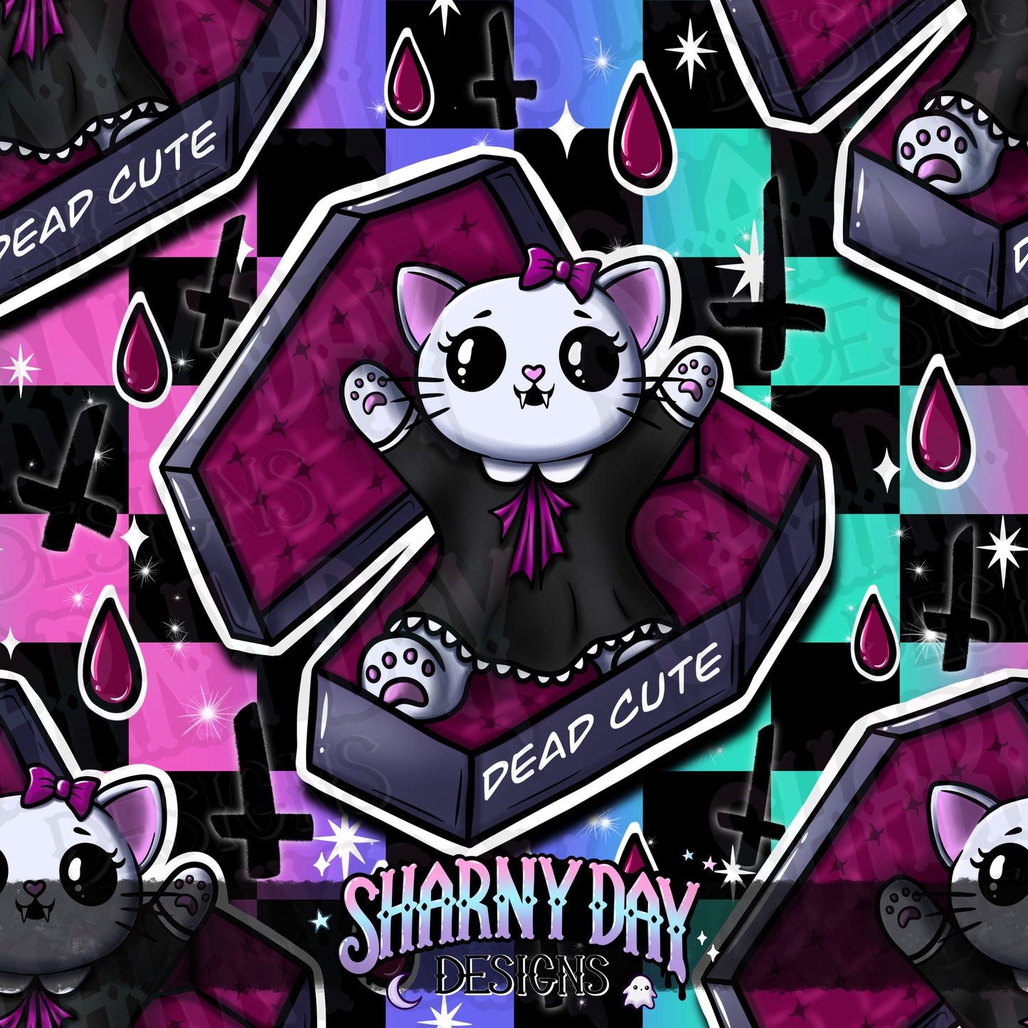 HEXTOBER - Coffin Kitty Exclusive Seamless Pattern Design