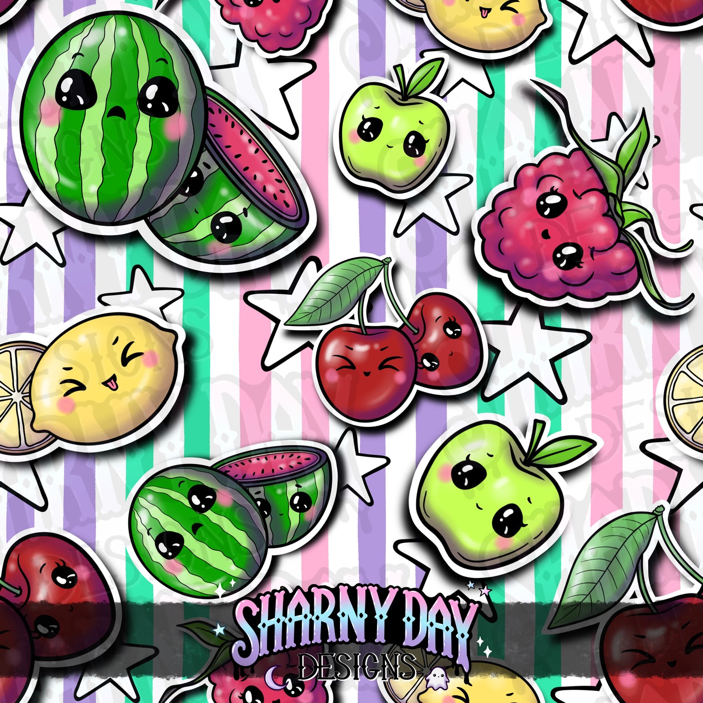 HEXTOBER - Kawaii Fruit Stickers Exclusive Seamless Pattern Design