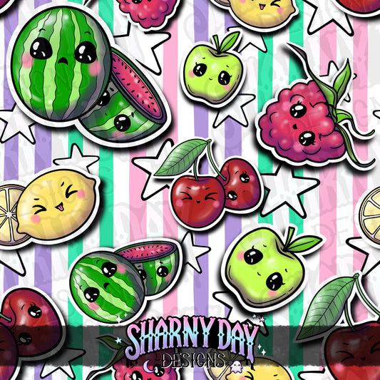 HEXTOBER - Kawaii Fruit Stickers Exclusive Seamless Pattern Design