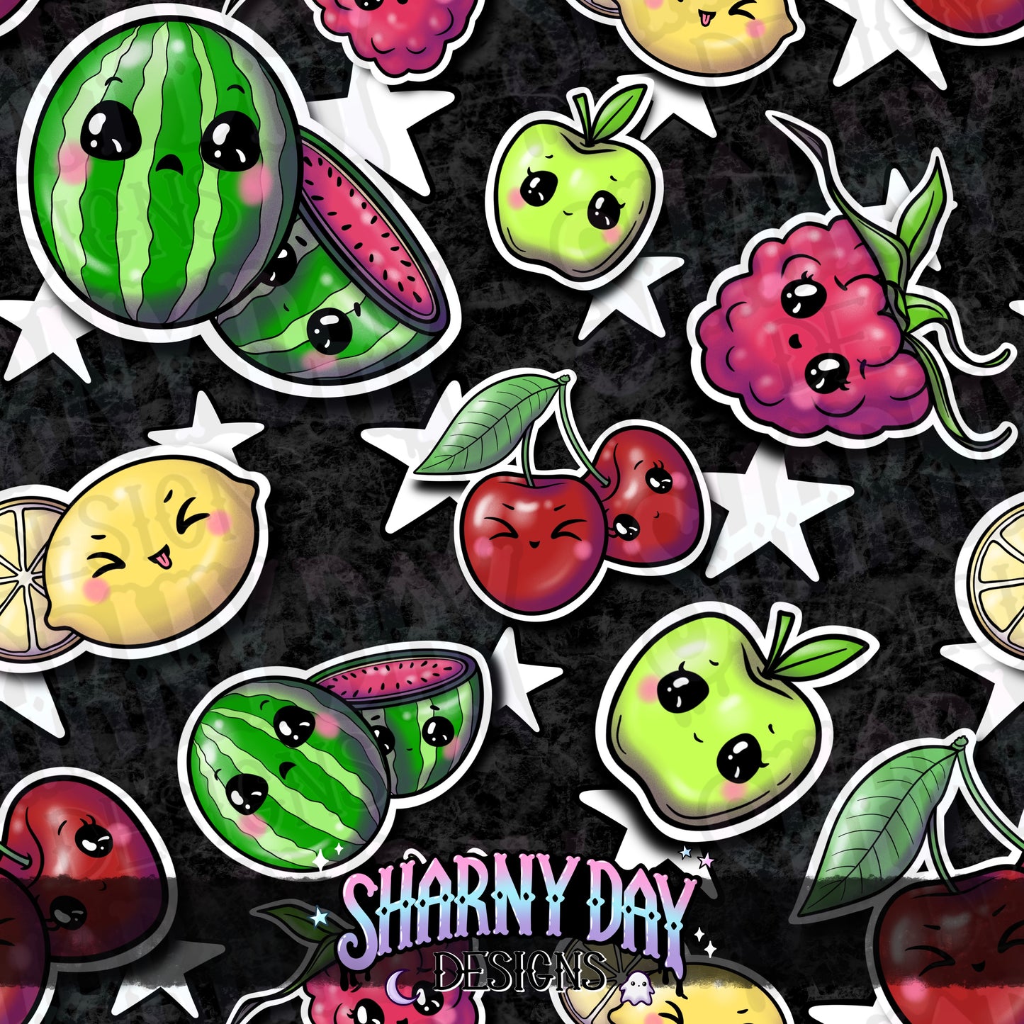 HEXTOBER - Kawaii Fruit Stickers Exclusive Seamless Pattern Design