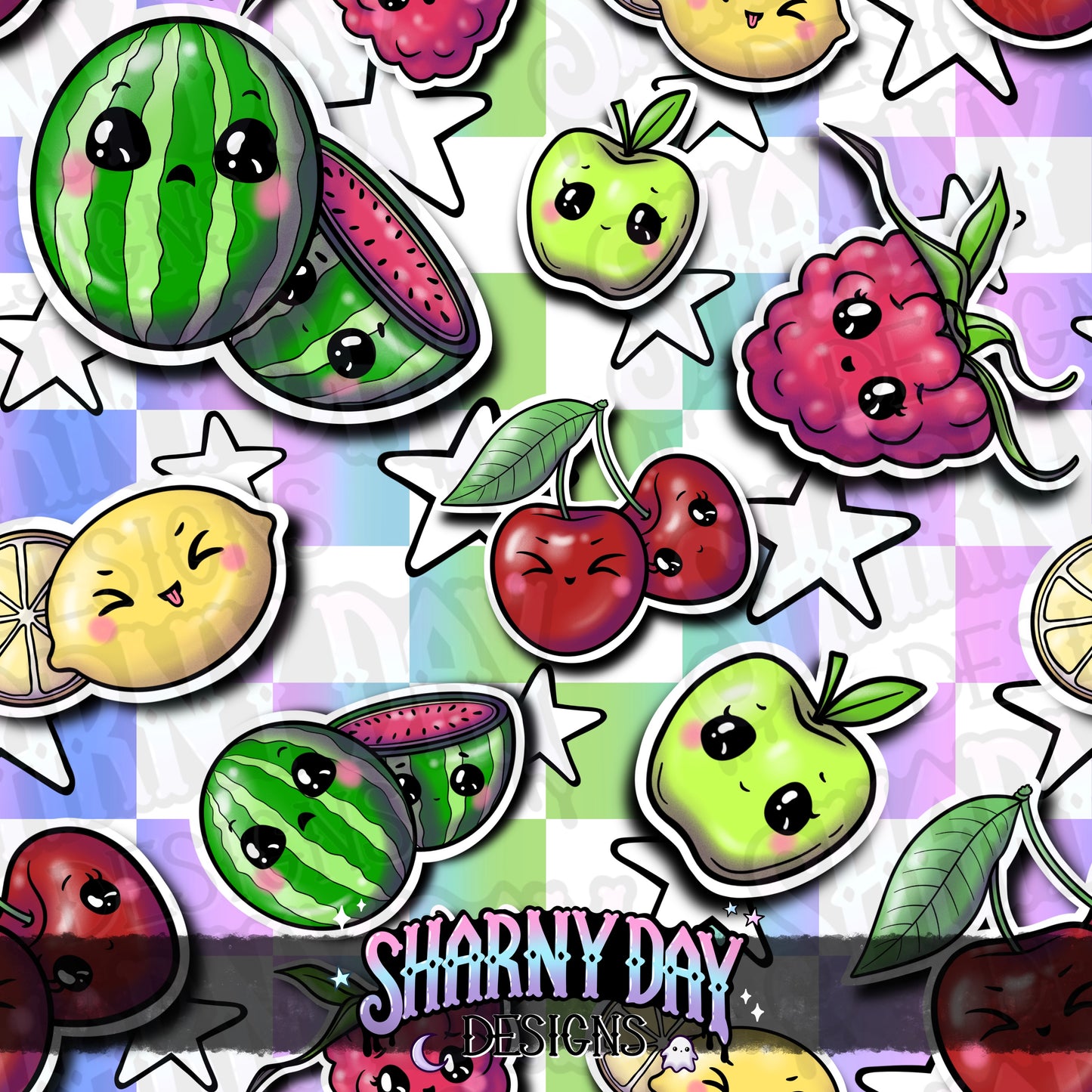HEXTOBER - Kawaii Fruit Stickers Exclusive Seamless Pattern Design