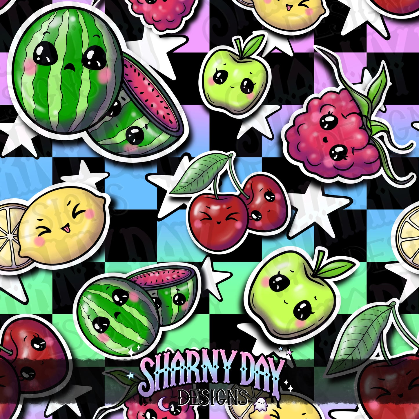 HEXTOBER - Kawaii Fruit Stickers Exclusive Seamless Pattern Design