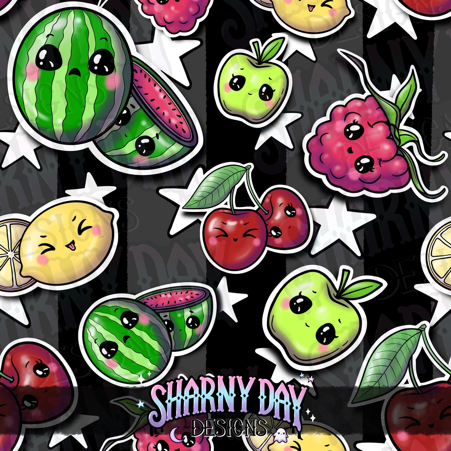 HEXTOBER - Kawaii Fruit Stickers Exclusive Seamless Pattern Design