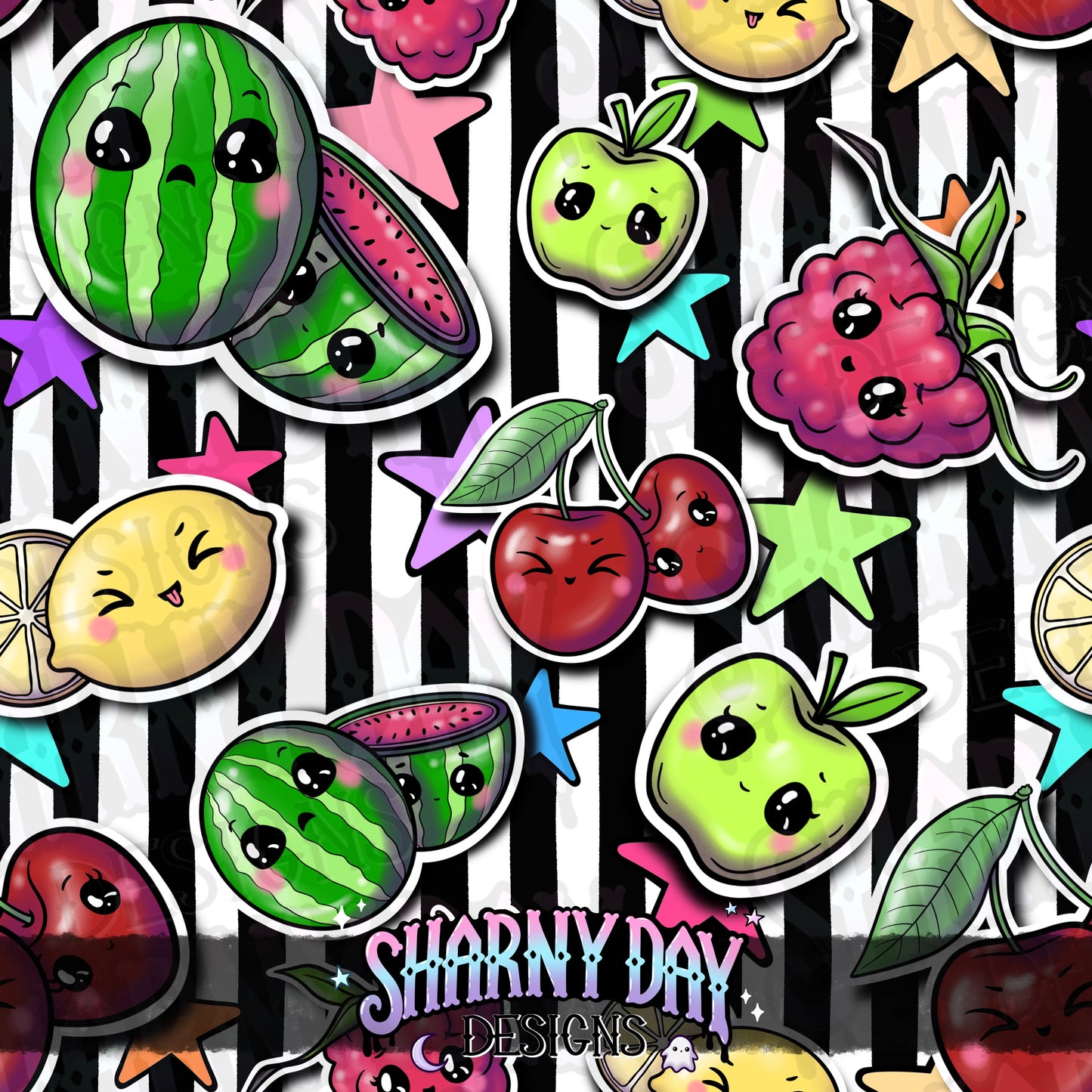 HEXTOBER - Kawaii Fruit Stickers Exclusive Seamless Pattern Design