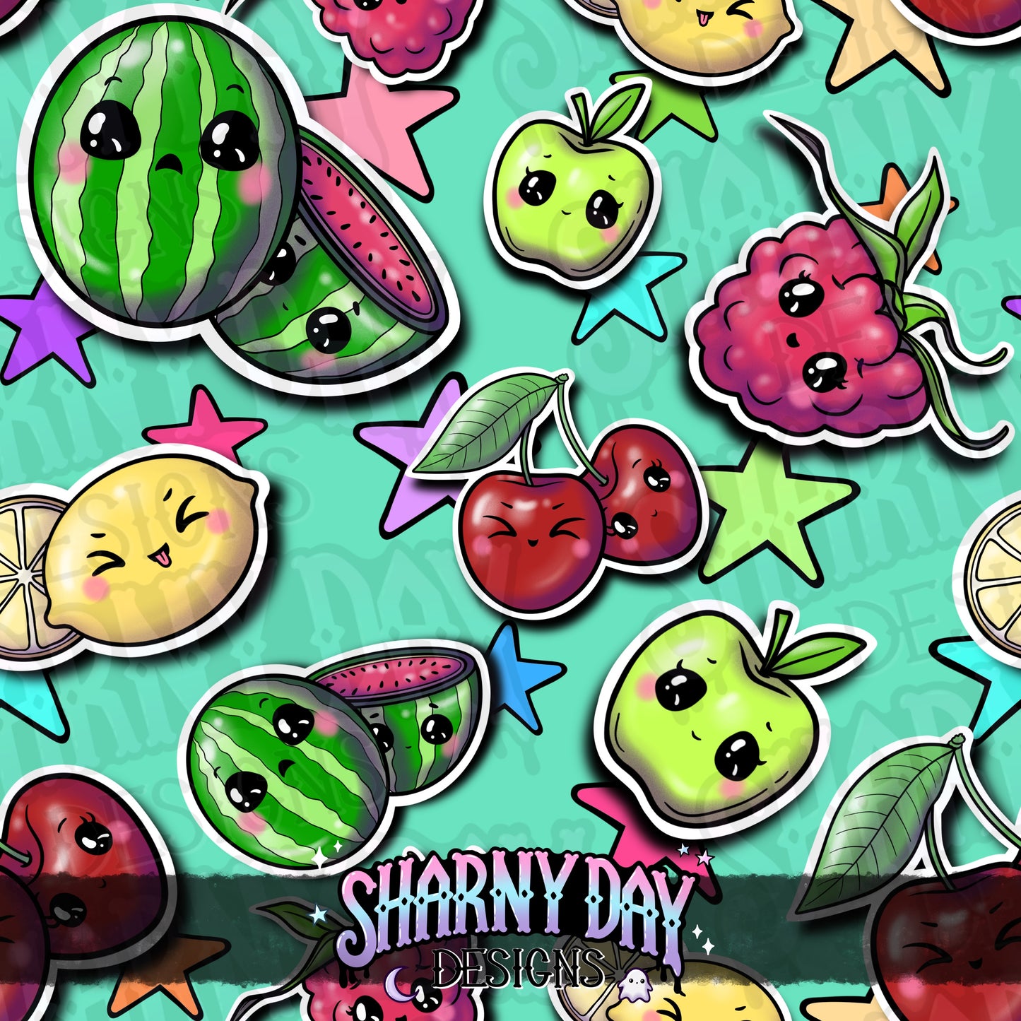 HEXTOBER - Kawaii Fruit Stickers Exclusive Seamless Pattern Design