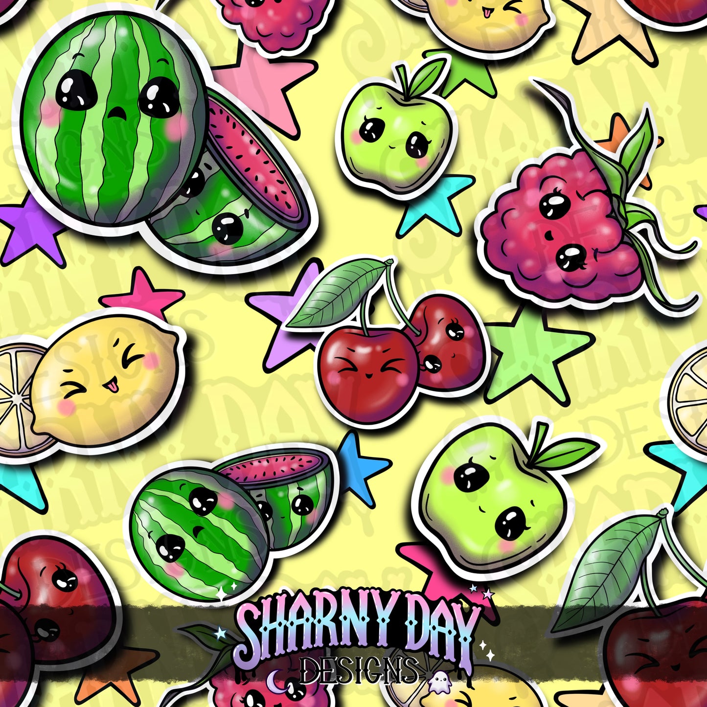 HEXTOBER - Kawaii Fruit Stickers Exclusive Seamless Pattern Design