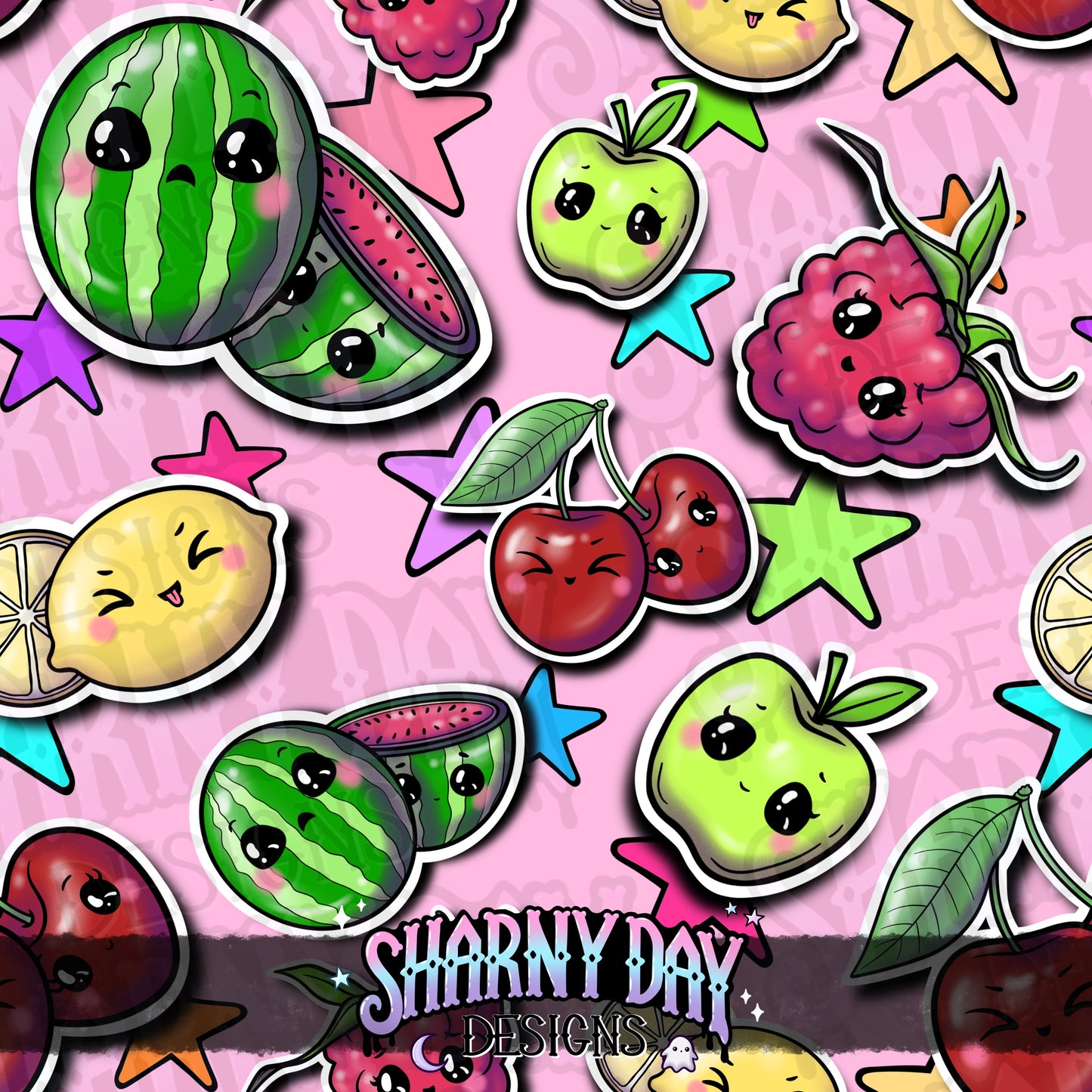 HEXTOBER - Kawaii Fruit Stickers Exclusive Seamless Pattern Design