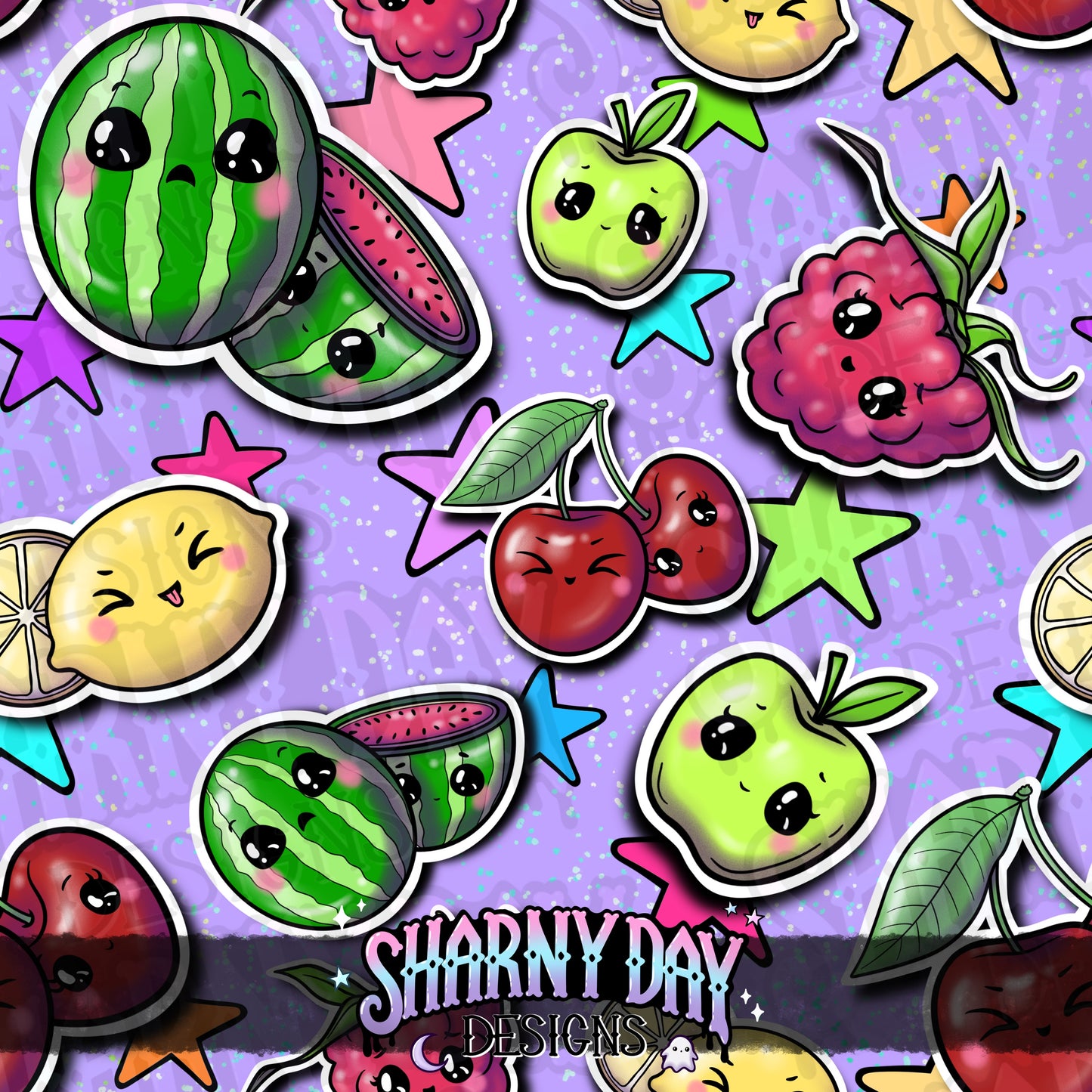 HEXTOBER - Kawaii Fruit Stickers Exclusive Seamless Pattern Design