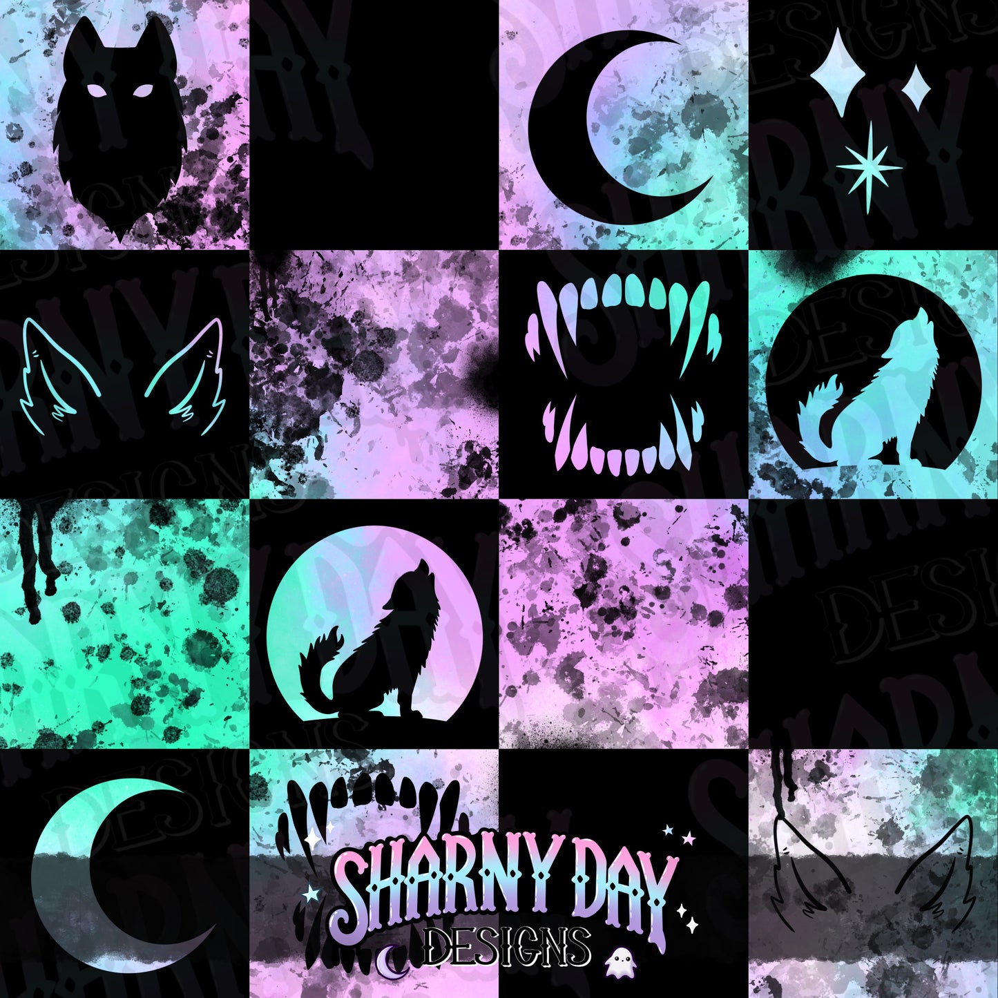 HEXTOBER - Feral Wolf Check non-exclusive Seamless Pattern Design