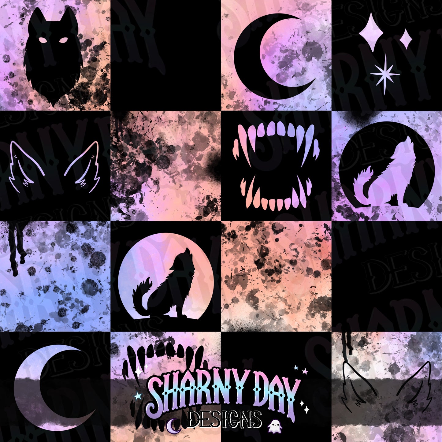 HEXTOBER - Feral Wolf Check non-exclusive Seamless Pattern Design