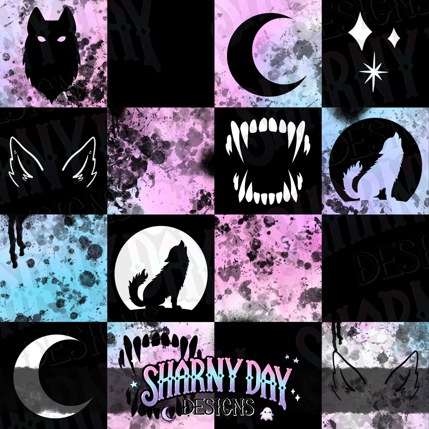 HEXTOBER - Feral Wolf Check non-exclusive Seamless Pattern Design