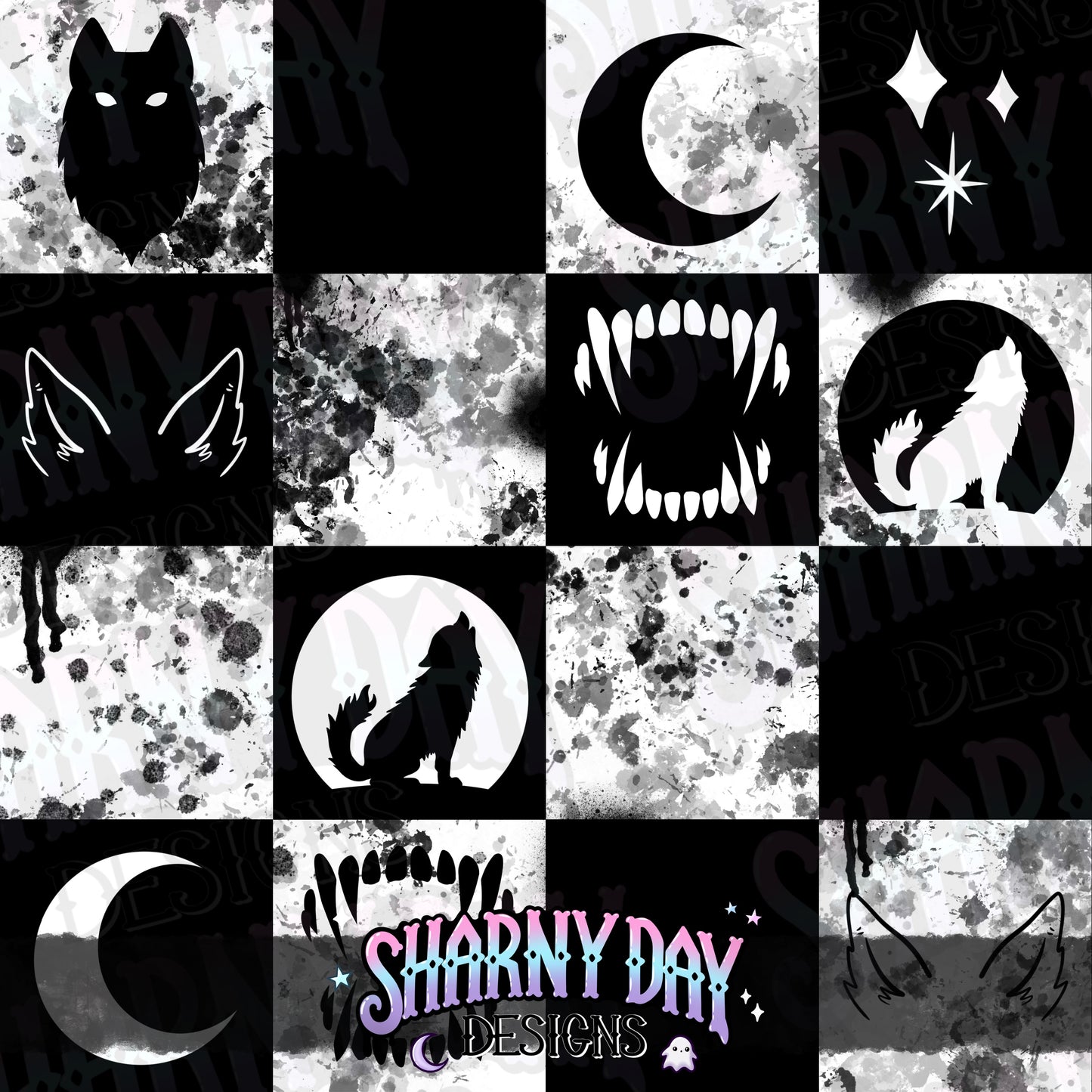 HEXTOBER - Feral Wolf Check non-exclusive Seamless Pattern Design