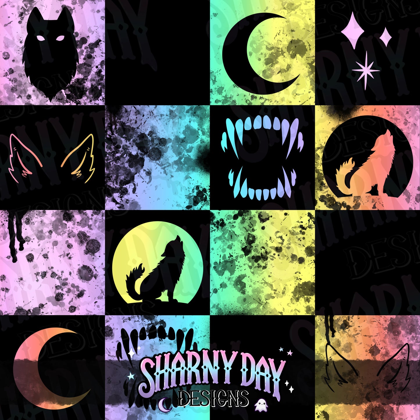 HEXTOBER - Feral Wolf Check non-exclusive Seamless Pattern Design