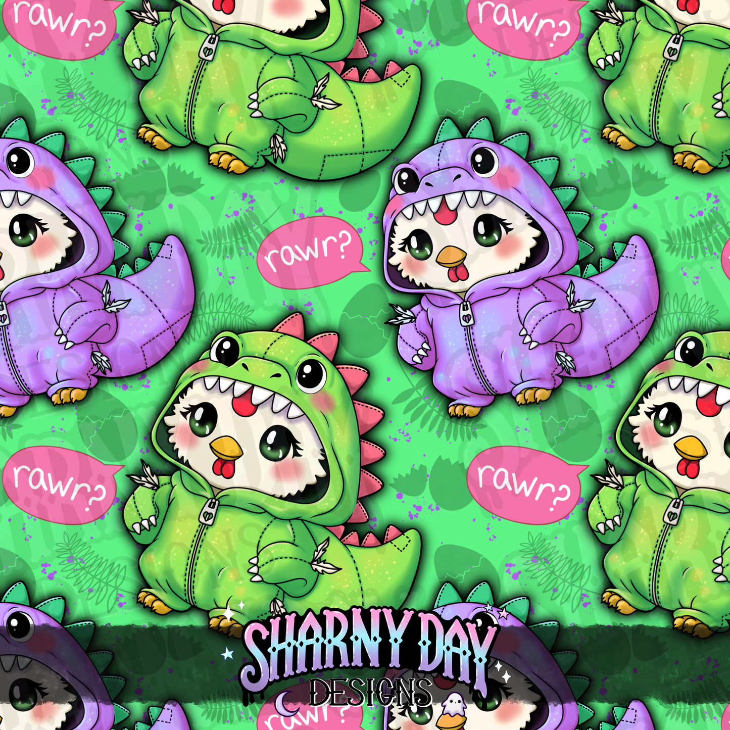 HEXTOBER - Dino Chicken Exclusive Seamless Pattern Design