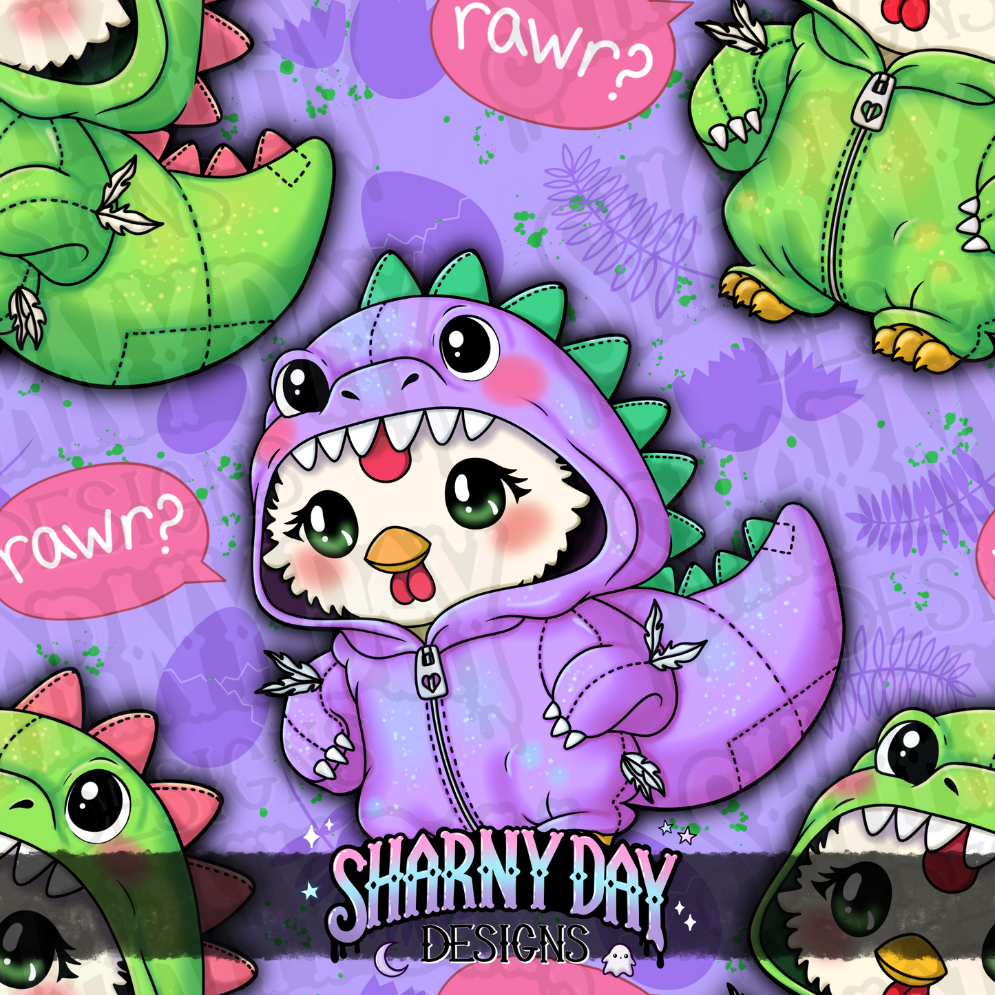 HEXTOBER - Dino Chicken Exclusive Seamless Pattern Design