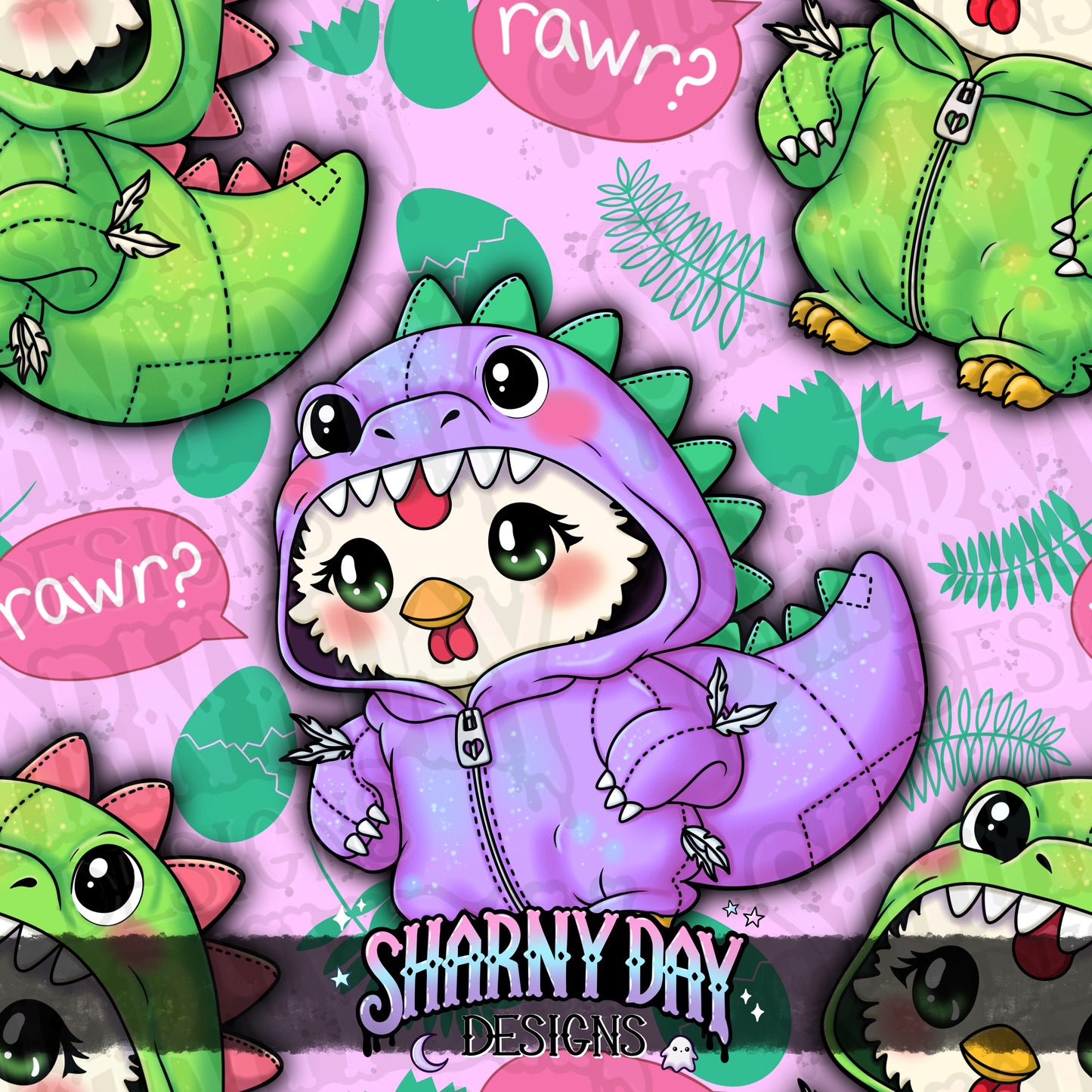 HEXTOBER - Dino Chicken Exclusive Seamless Pattern Design