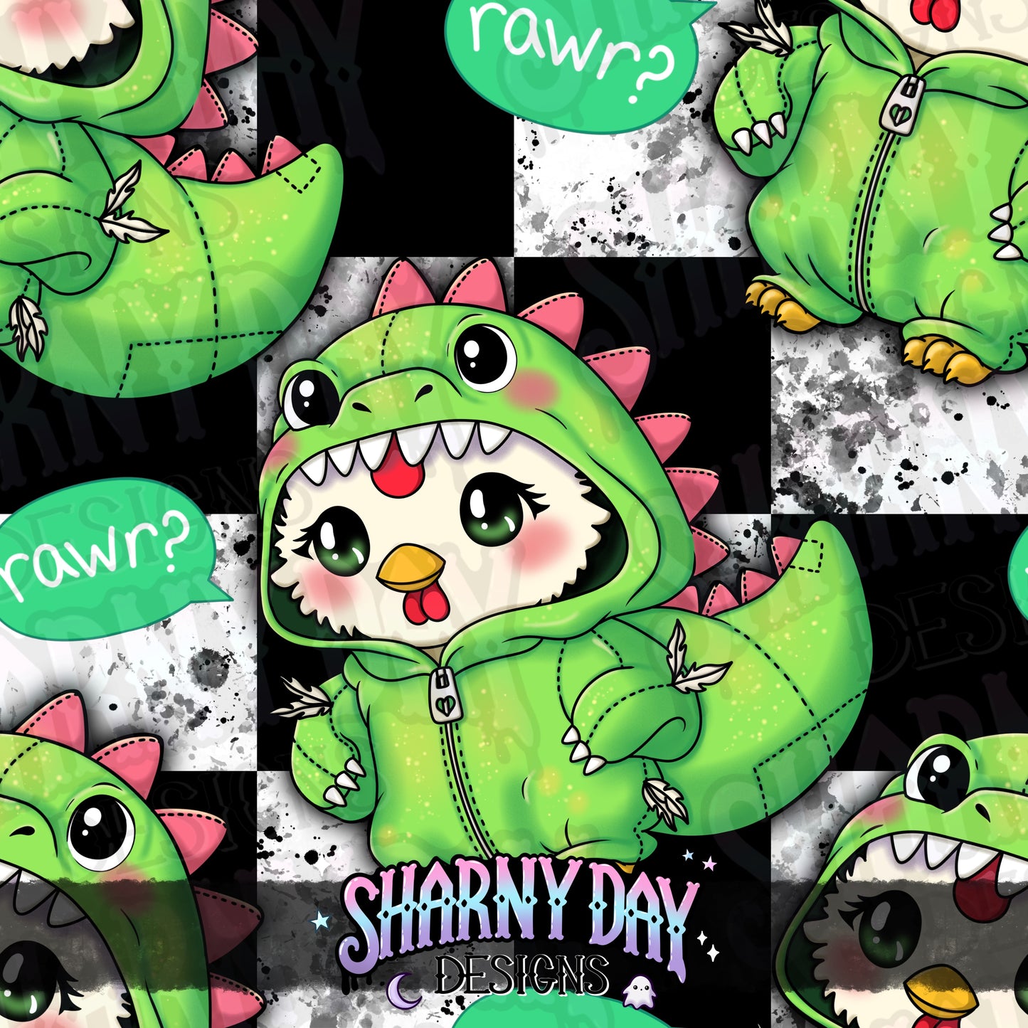 HEXTOBER - Dino Chicken Exclusive Seamless Pattern Design