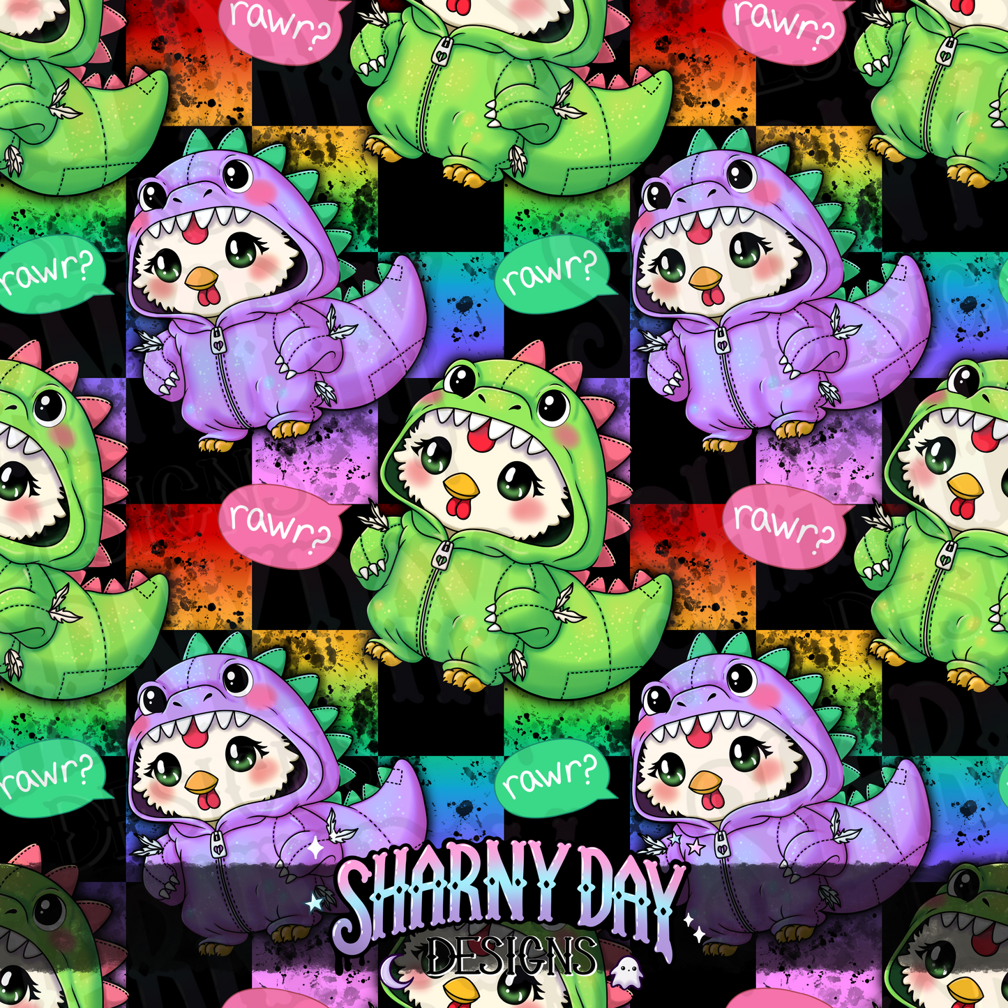 HEXTOBER - Dino Chicken Exclusive Seamless Pattern Design