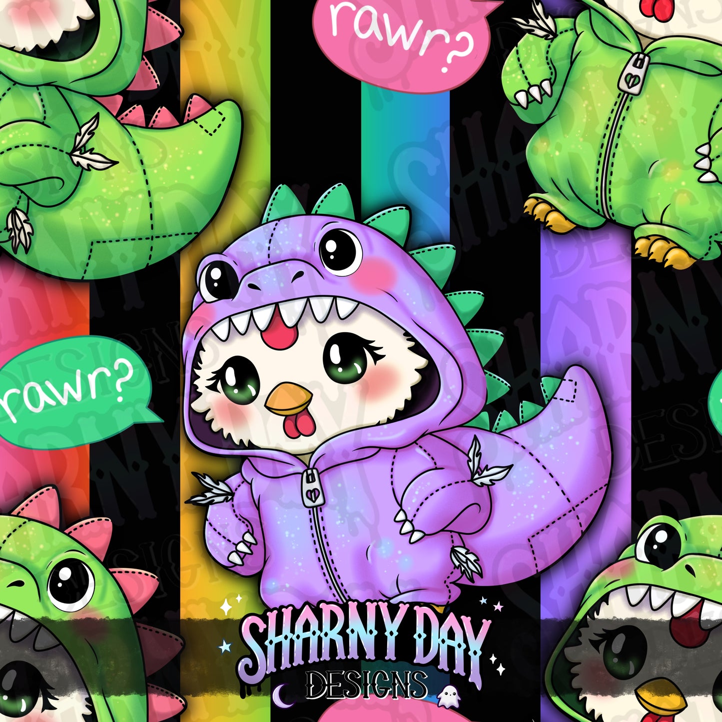 HEXTOBER - Dino Chicken Exclusive Seamless Pattern Design