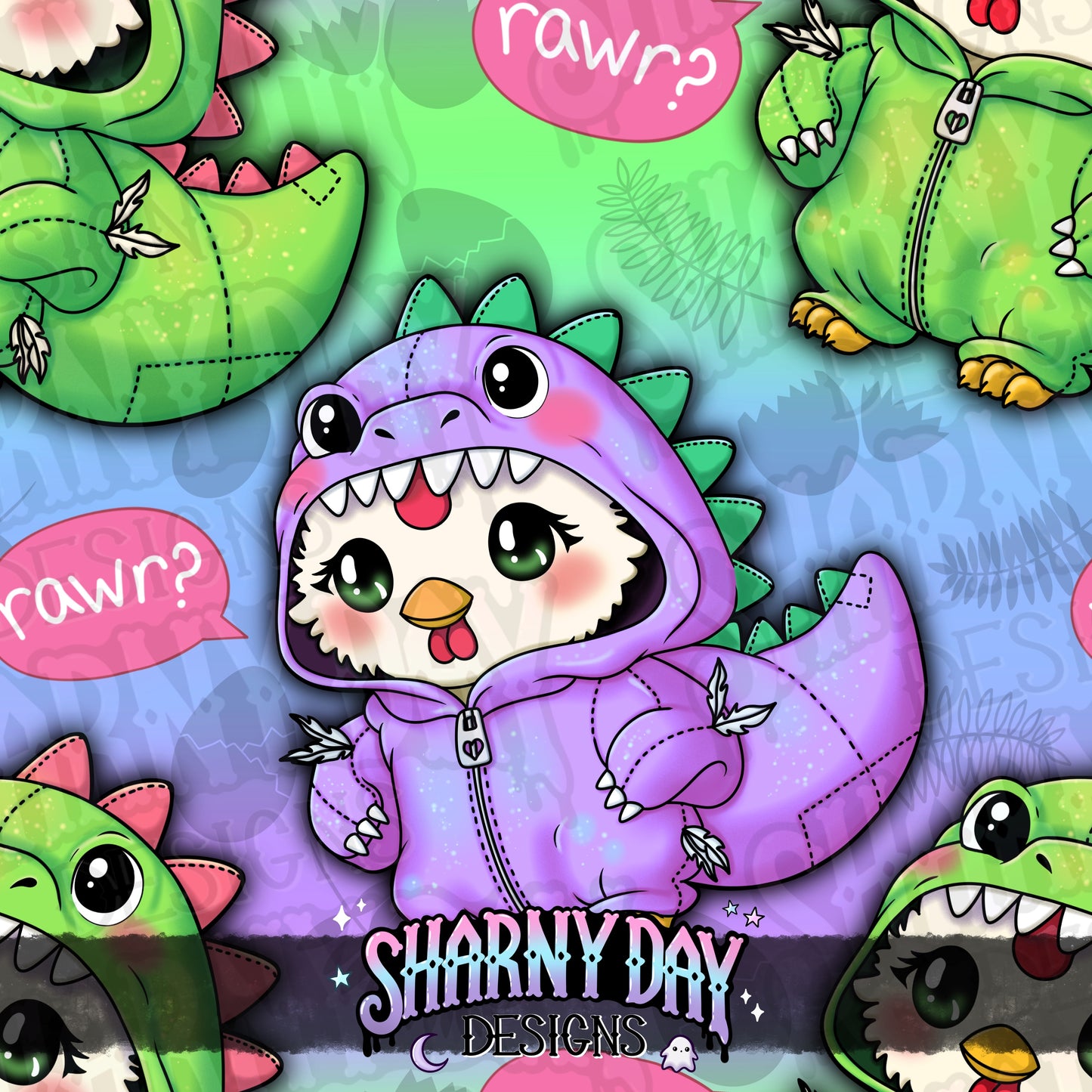 HEXTOBER - Dino Chicken Exclusive Seamless Pattern Design