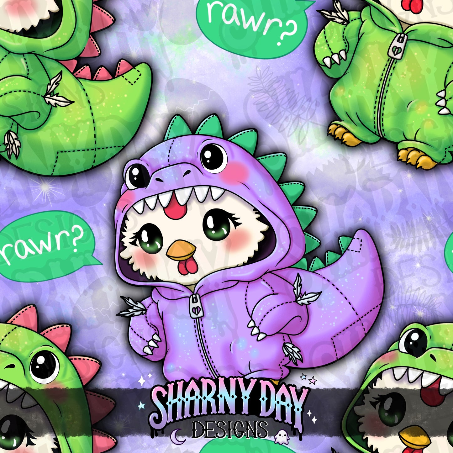 HEXTOBER - Dino Chicken Exclusive Seamless Pattern Design