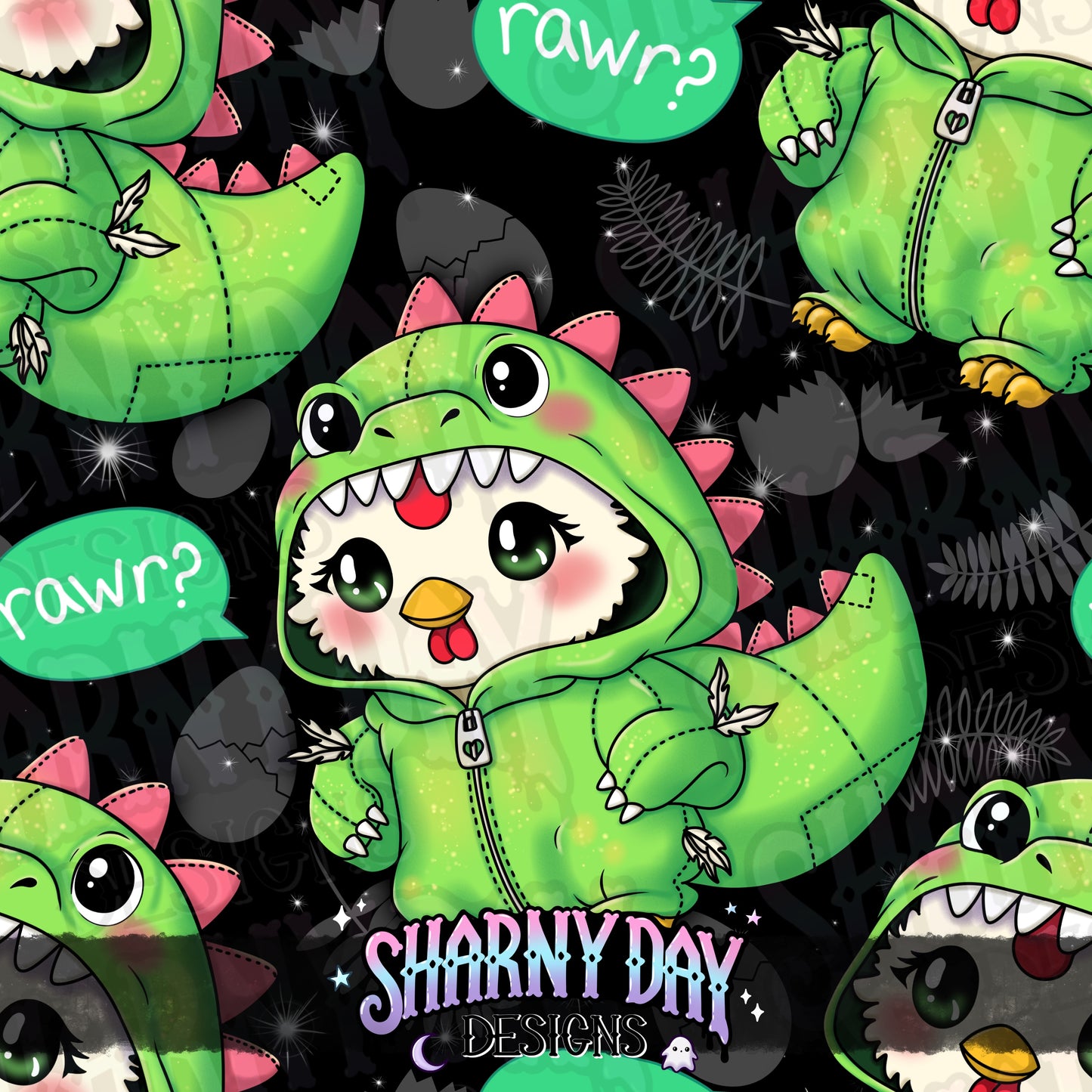 HEXTOBER - Dino Chicken Exclusive Seamless Pattern Design