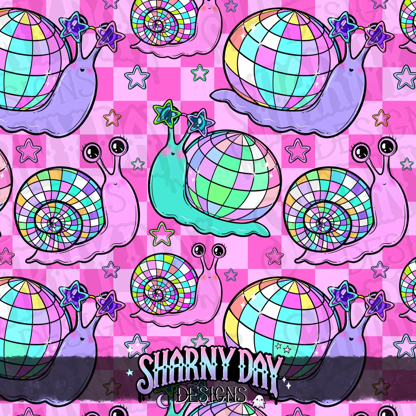 Disco Snails Exclusive Seamless Pattern Design