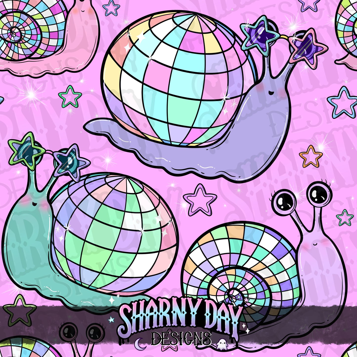 Disco Snails Exclusive Seamless Pattern Design